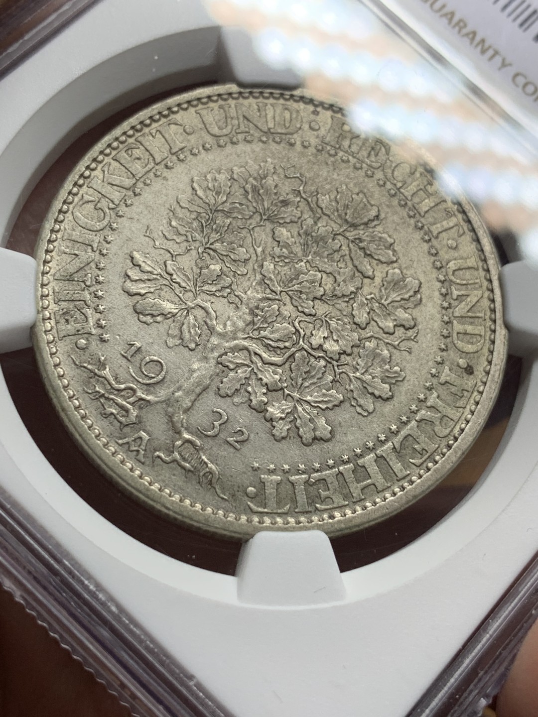 《竞宝斋》第115场-周日，周一 ，2场连拍（全场包邮） NGC-MS61 德国魏玛 1932年 橡树 5马克大银币 少见品种