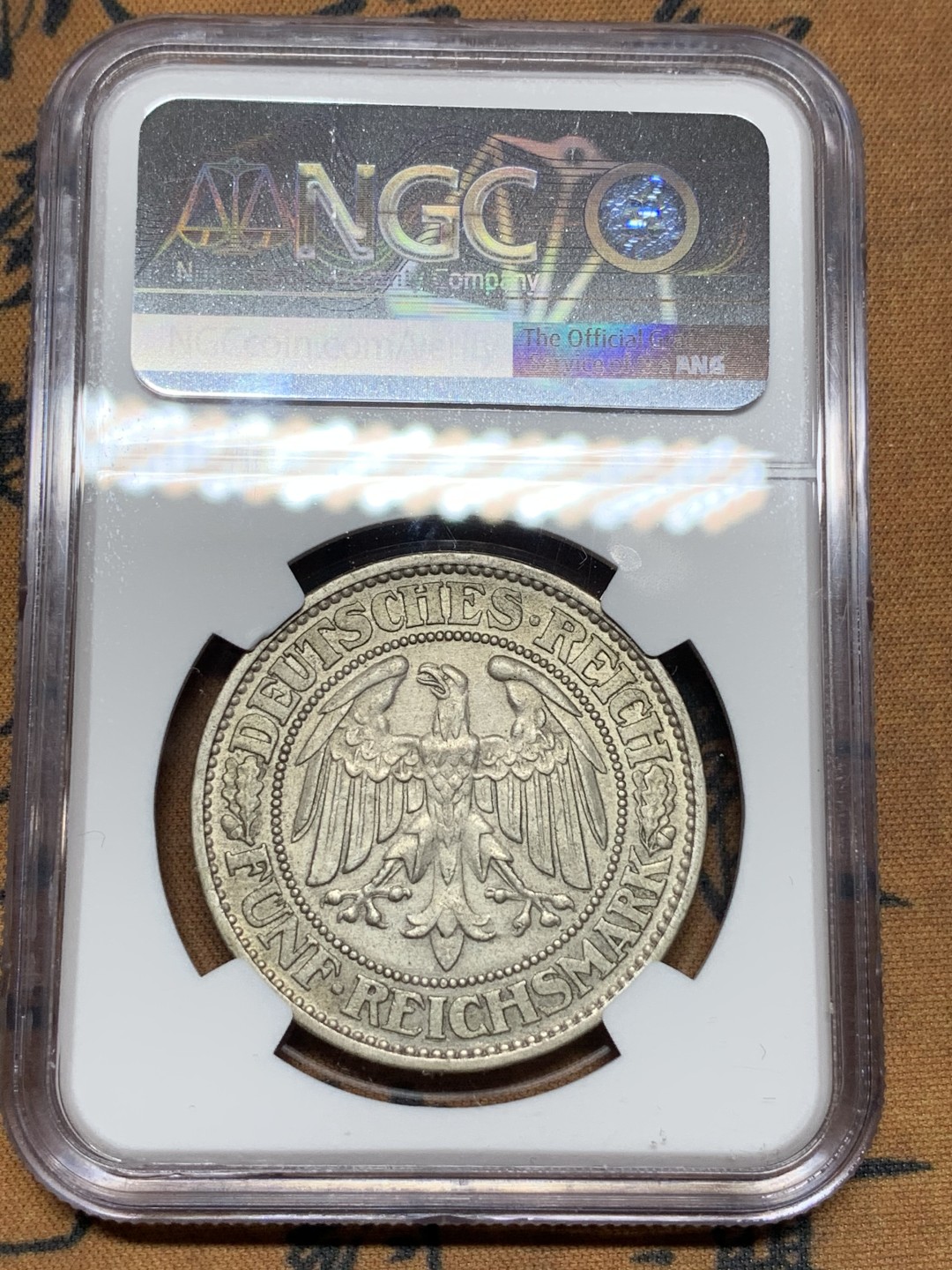 《竞宝斋》第115场-周日，周一 ，2场连拍（全场包邮） NGC-MS61 德国魏玛 1932年 橡树 5马克大银币 少见品种