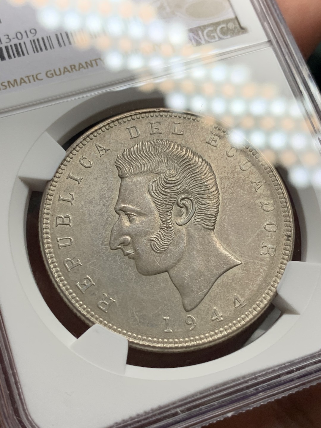 《竞宝斋》第115场-周日，周一 ，2场连拍（全场包邮） NGC-MS61 厄瓜多尔1944年 5苏克雷大银币 南美系暴涨品种