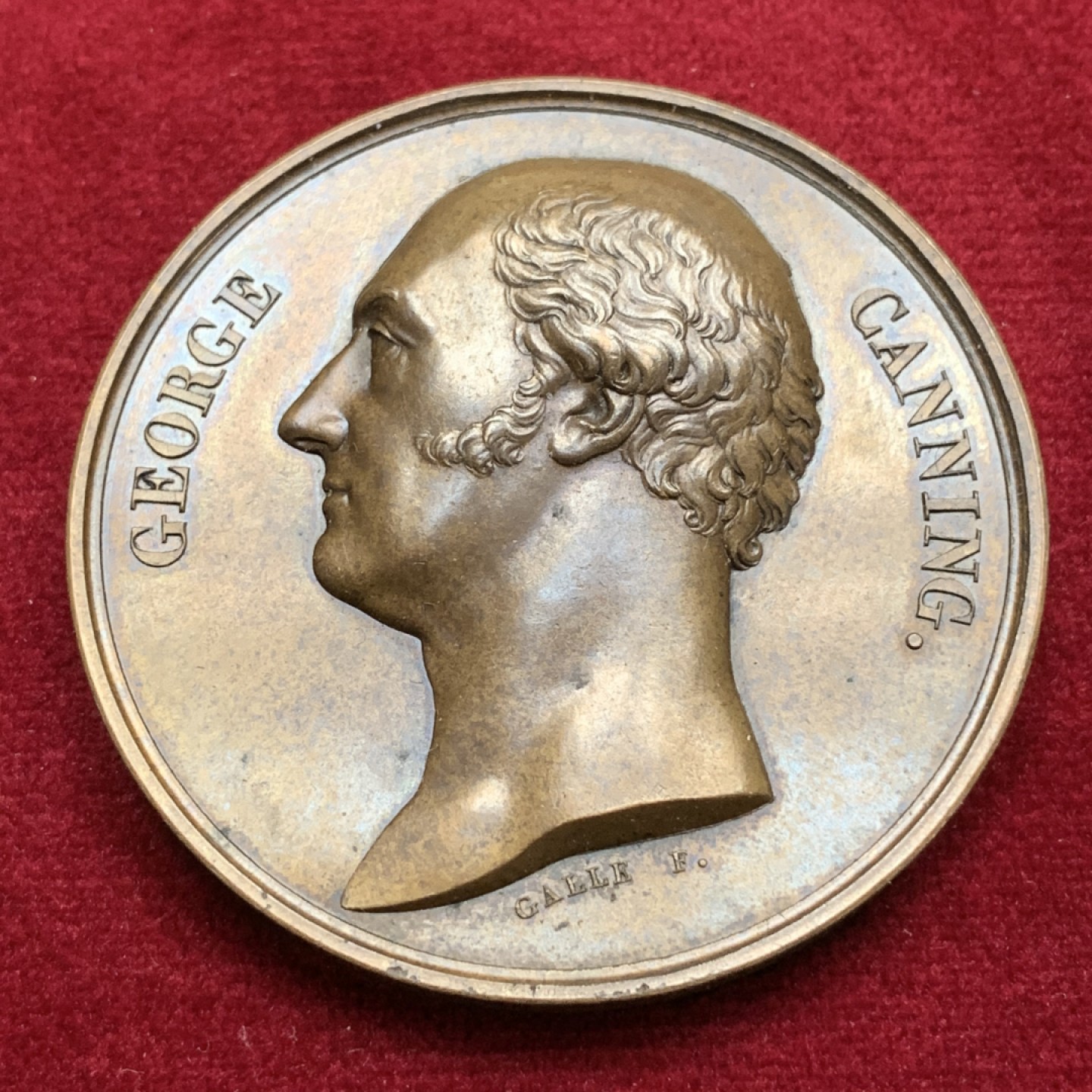 《竞宝斋》第115场-周日，周一 ，2场连拍（全场包邮） 1827年 英国首相 乔治坎宁逝世纪念铜章，直径50mm，重量60g