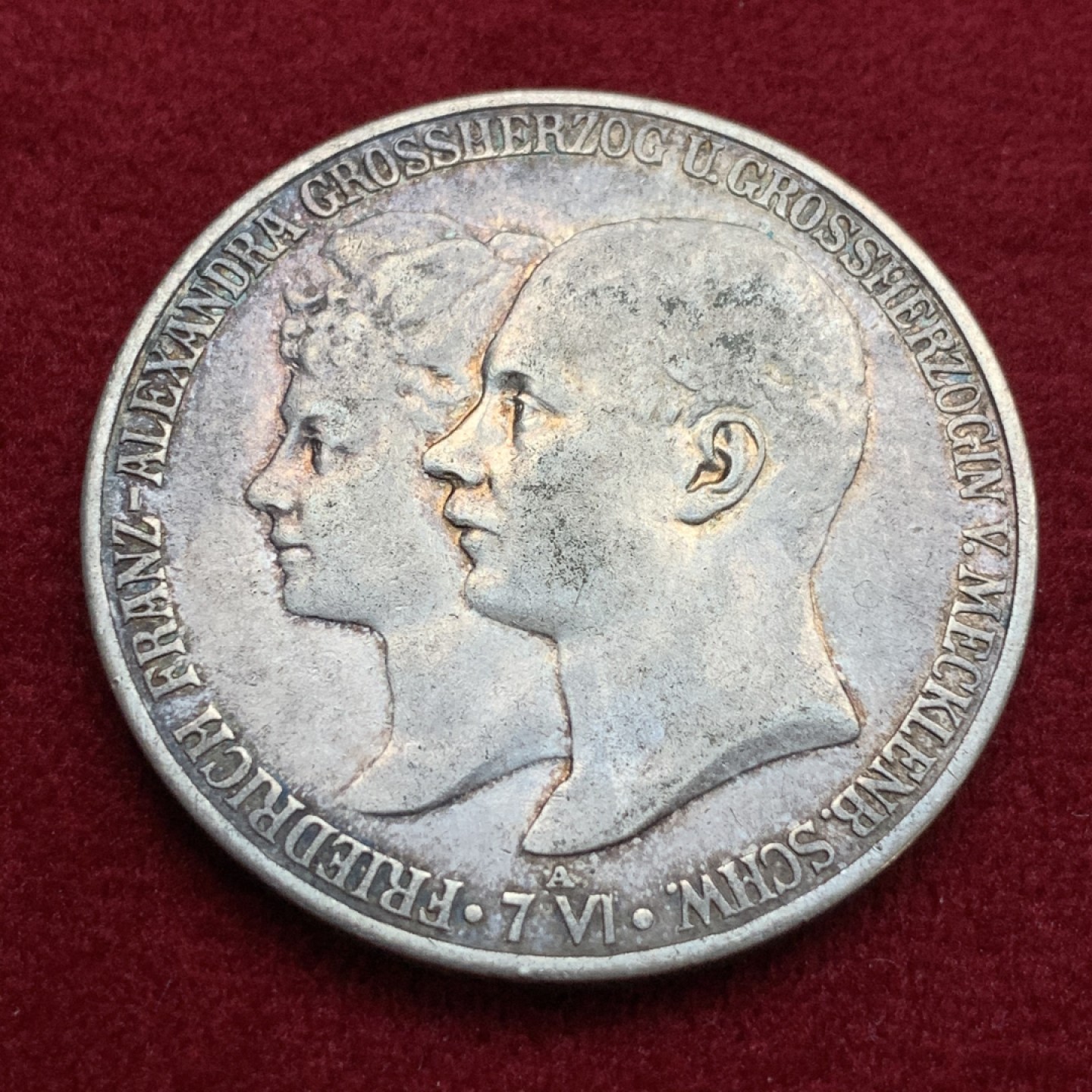 《竞宝斋》第115场-周日，周一 ，2场连拍（全场包邮） 1904年 德国 梅克伦堡什未林结婚纪念5马克 大银币