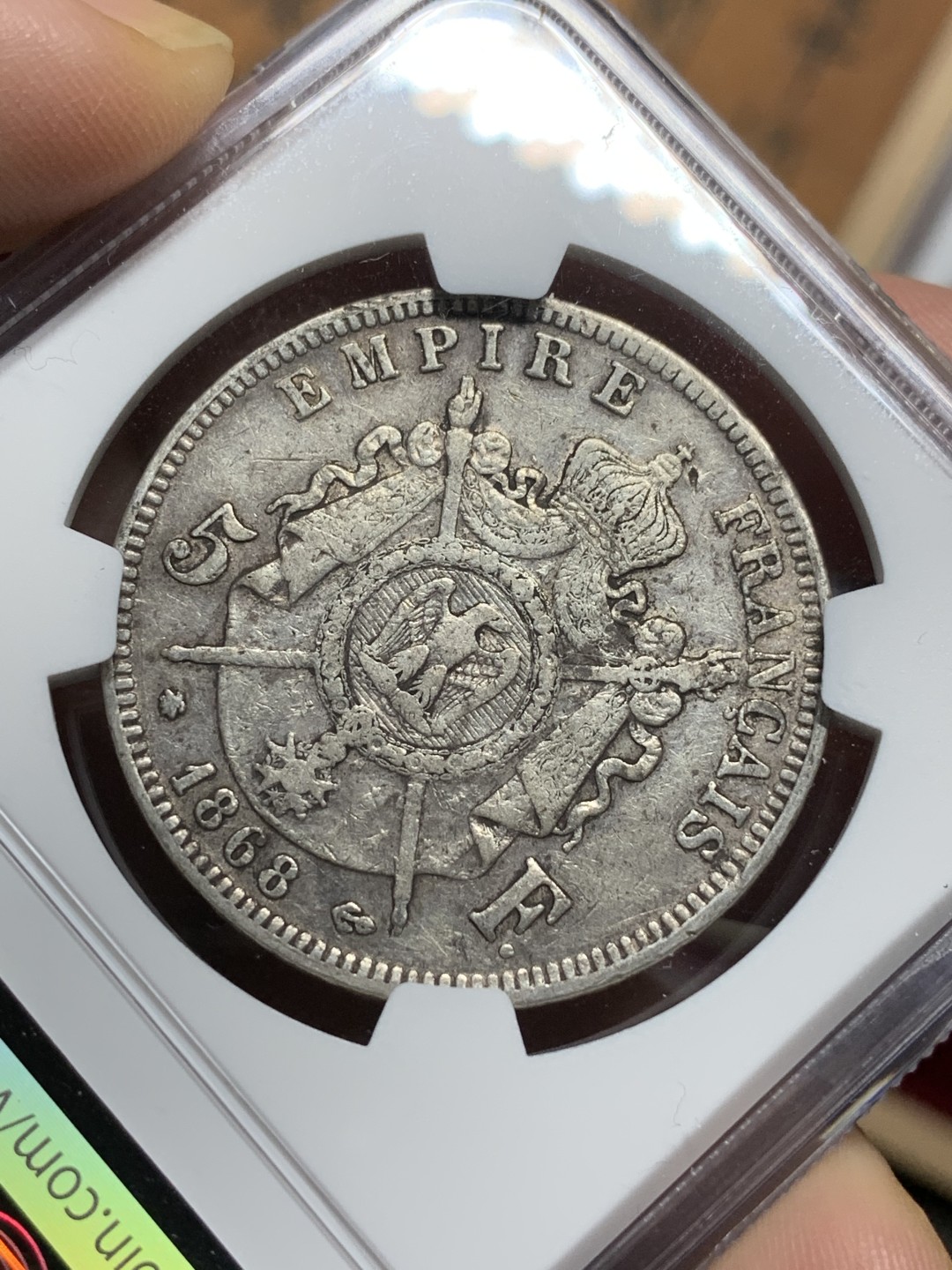 《竞宝斋》第115场-周日，周一 ，2场连拍（全场包邮） NGC XF40 法国 1868年 拿破仑三世 5法郎 银币 原味状态 不错