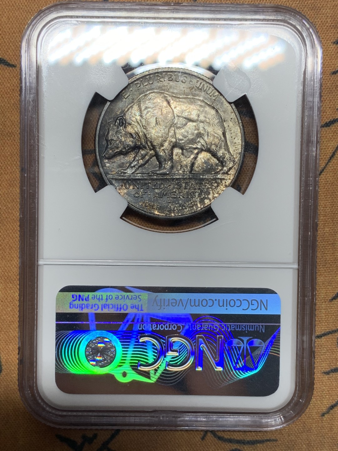 《竞宝斋》第115场-周日，周一 ，2场连拍（全场包邮） NGC-MS62 美国 1925年 加州淘金热 半美元纪念银币 少见品种 浓郁包浆