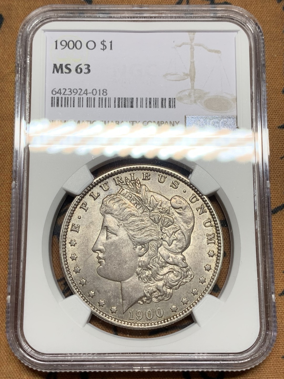 《竞宝斋》第115场-周日，周一 ，2场连拍（全场包邮） NGC-MS63 美国1900-O年 摩根一元大银币 原光淡彩 非常漂亮