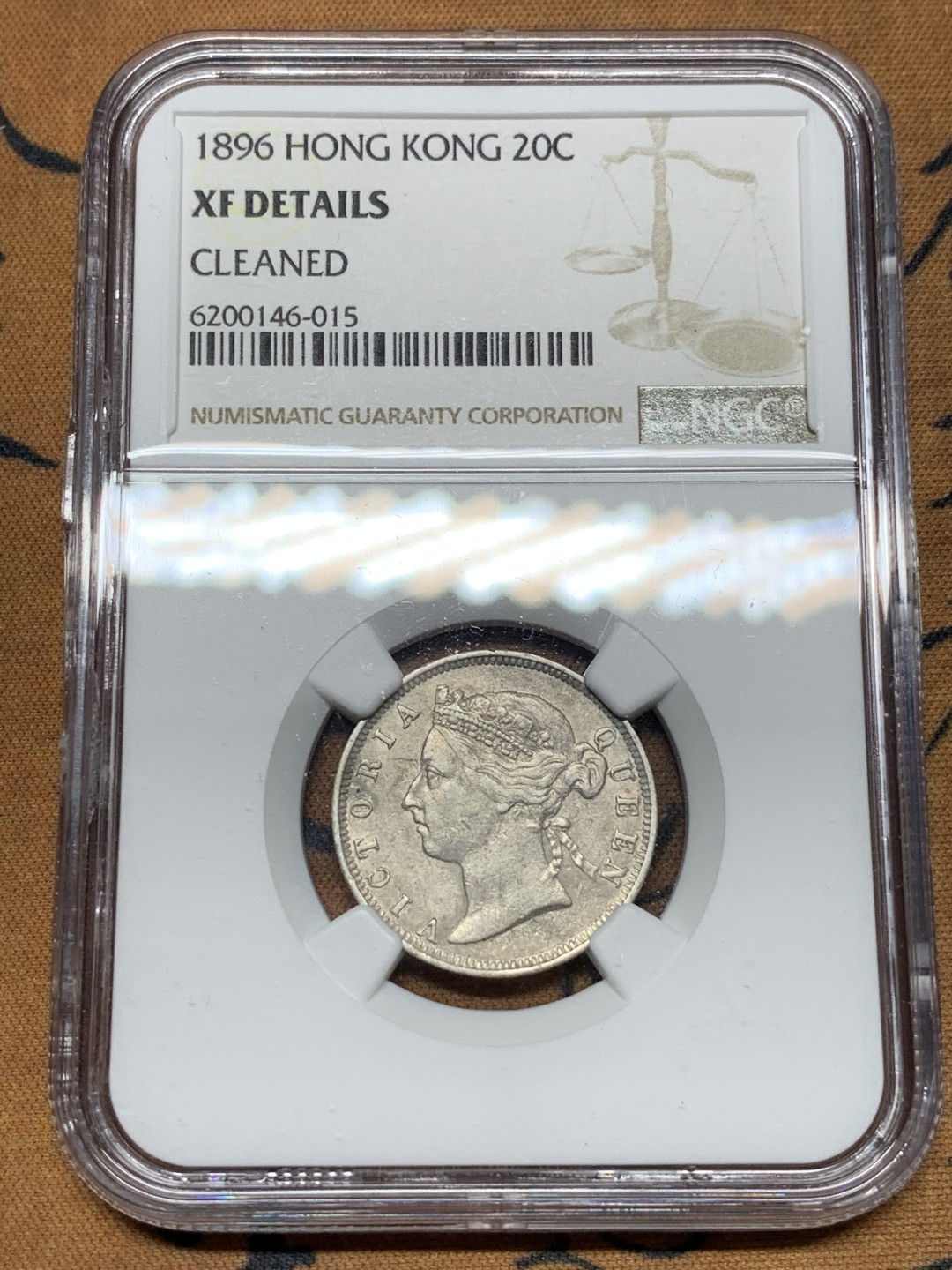 《竞宝斋》第115场-周日，周一 ，2场连拍（全场包邮） NGC-XFD 香港1896年 贰毫 银币