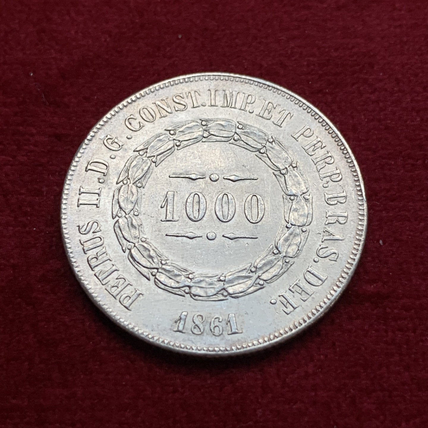 《竞宝斋》第115场-周日，周一 ，2场连拍（全场包邮） 巴西 1861年 1000瑞斯银币 少见品种 充满拉美风情