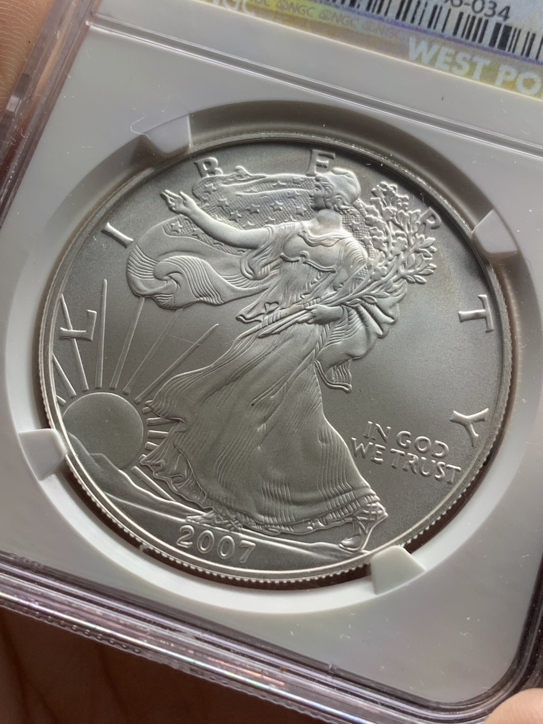 《竞宝斋》第115场-周日，周一 ，2场连拍（全场包邮） NGC MS69 美国 2007年 行走女神 1美元 1盎司 31.1克 大银币 特殊标签，非常漂亮