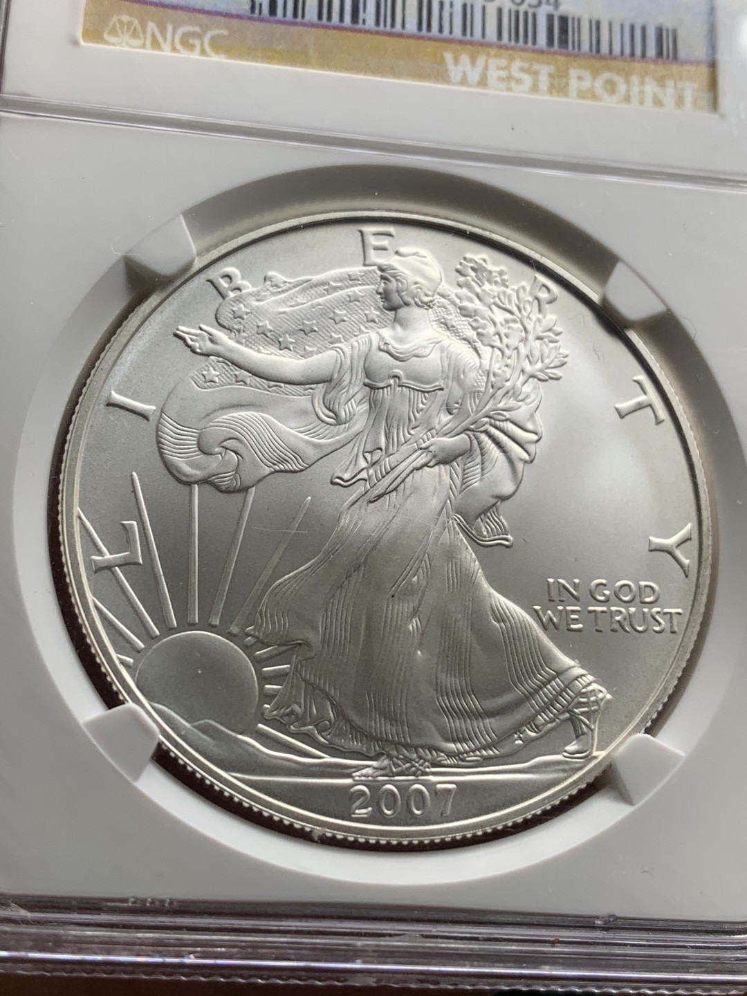 《竞宝斋》第115场-周日，周一 ，2场连拍（全场包邮） NGC MS69 美国 2007年 行走女神 1美元 1盎司 31.1克 大银币 特殊标签，非常漂亮
