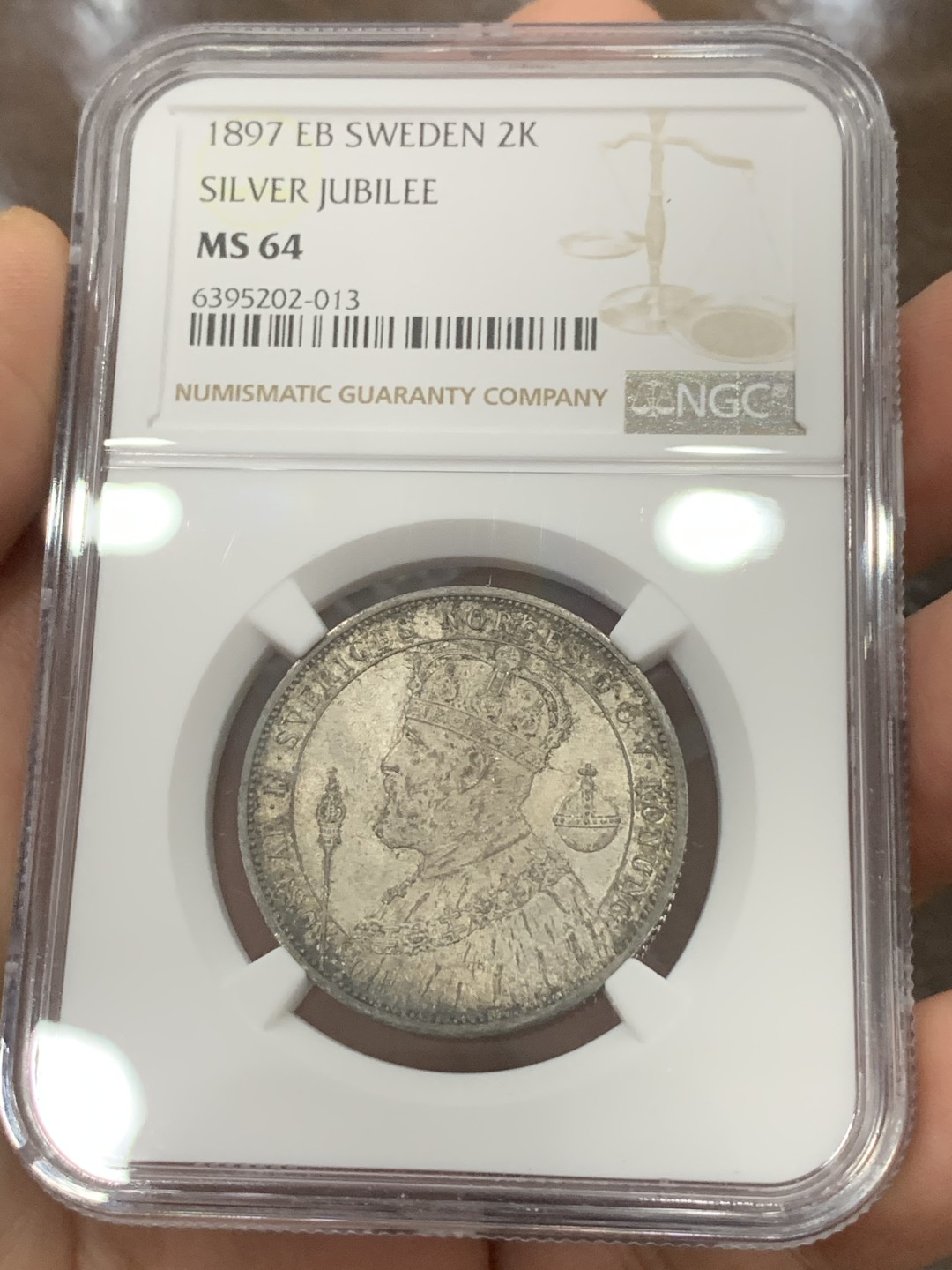 《竞宝斋》第115场-周日，周一 ，2场连拍（全场包邮） NGC-MS64 瑞典1897年 加冕纪念 2克朗银币 一流的包浆 非常难得