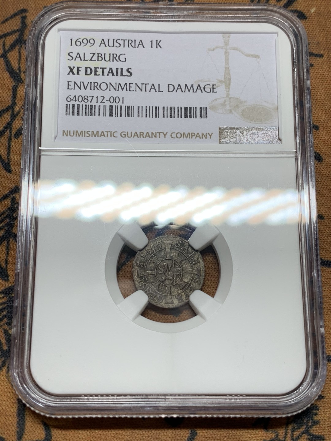 《竞宝斋》第115场-周日，周一 ，2场连拍（全场包邮） NGC-XF 奥地利1699年 1K 小银币 非常稀少的品种