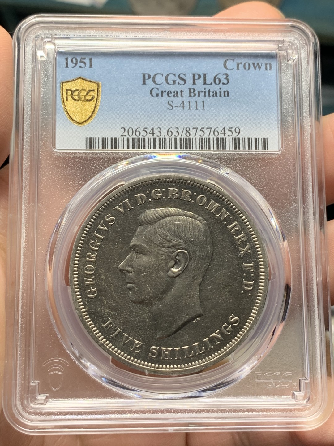 《竞宝斋》第115场-周日，周一 ，2场连拍（全场包邮） PCGS-PL63 英国1951年镍马剑克朗，英国唯一的镍制马剑克朗