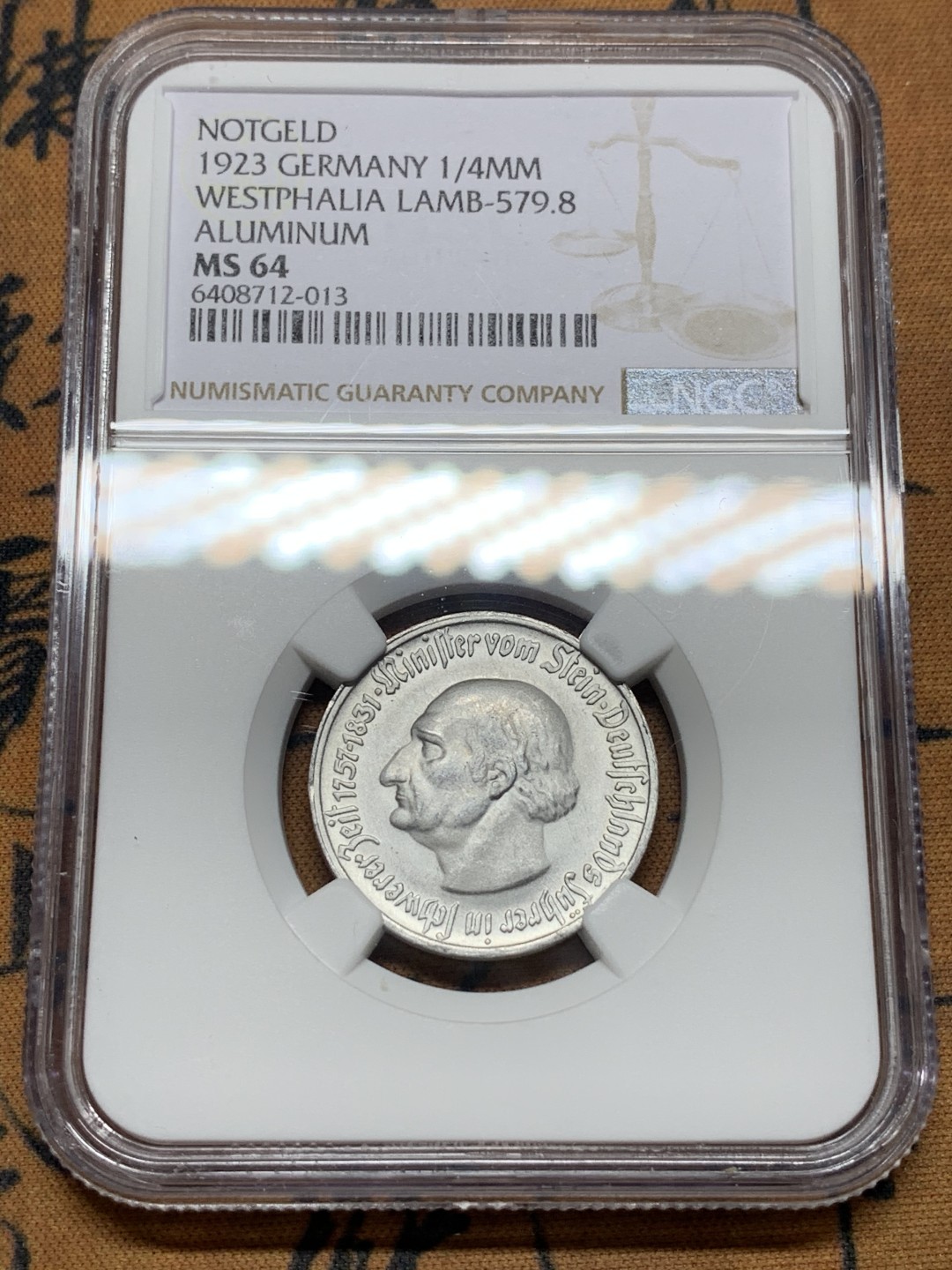 《竞宝斋》第115场-周日，周一 ，2场连拍（全场包邮） NGC-MS64 德国魏玛 1923年 25万马克 大马铝币 顶级分数