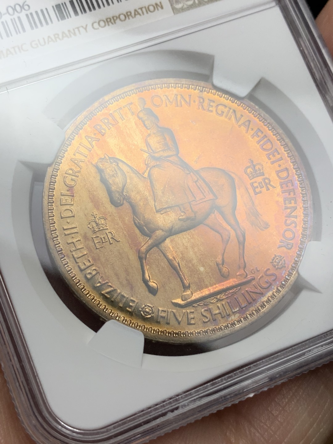 《竞宝斋》第115场-周日，周一 ，2场连拍（全场包邮） NGC-PF63 带五彩1953年伊丽莎白二世首年加冕克朗，热门品种