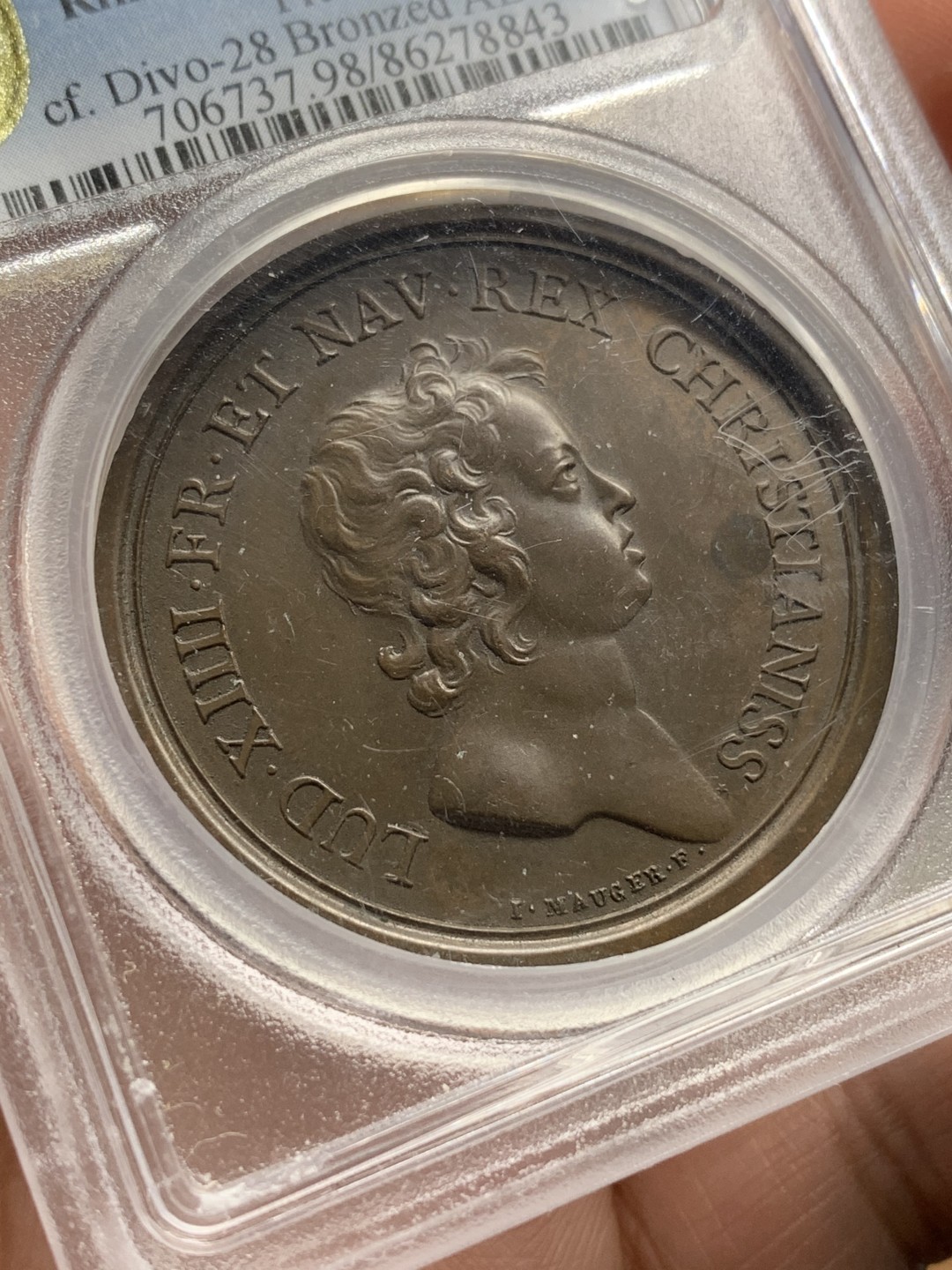 《竞宝斋》第115场-周日，周一 ，2场连拍（全场包邮） PCGS UNC 法国 1648年 路易十四 小孩头 法国战胜巴伐利亚 纪念铜章 加厚盒装 细节精制 难得