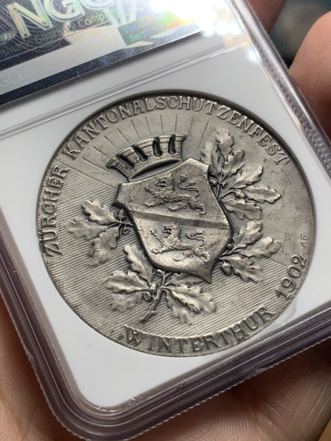 《竞宝斋》第115场-周日，周一 ，2场连拍（全场包邮） NGC MS64 1902年瑞士苏黎世射击节银章，稀少热门品种，高分品质