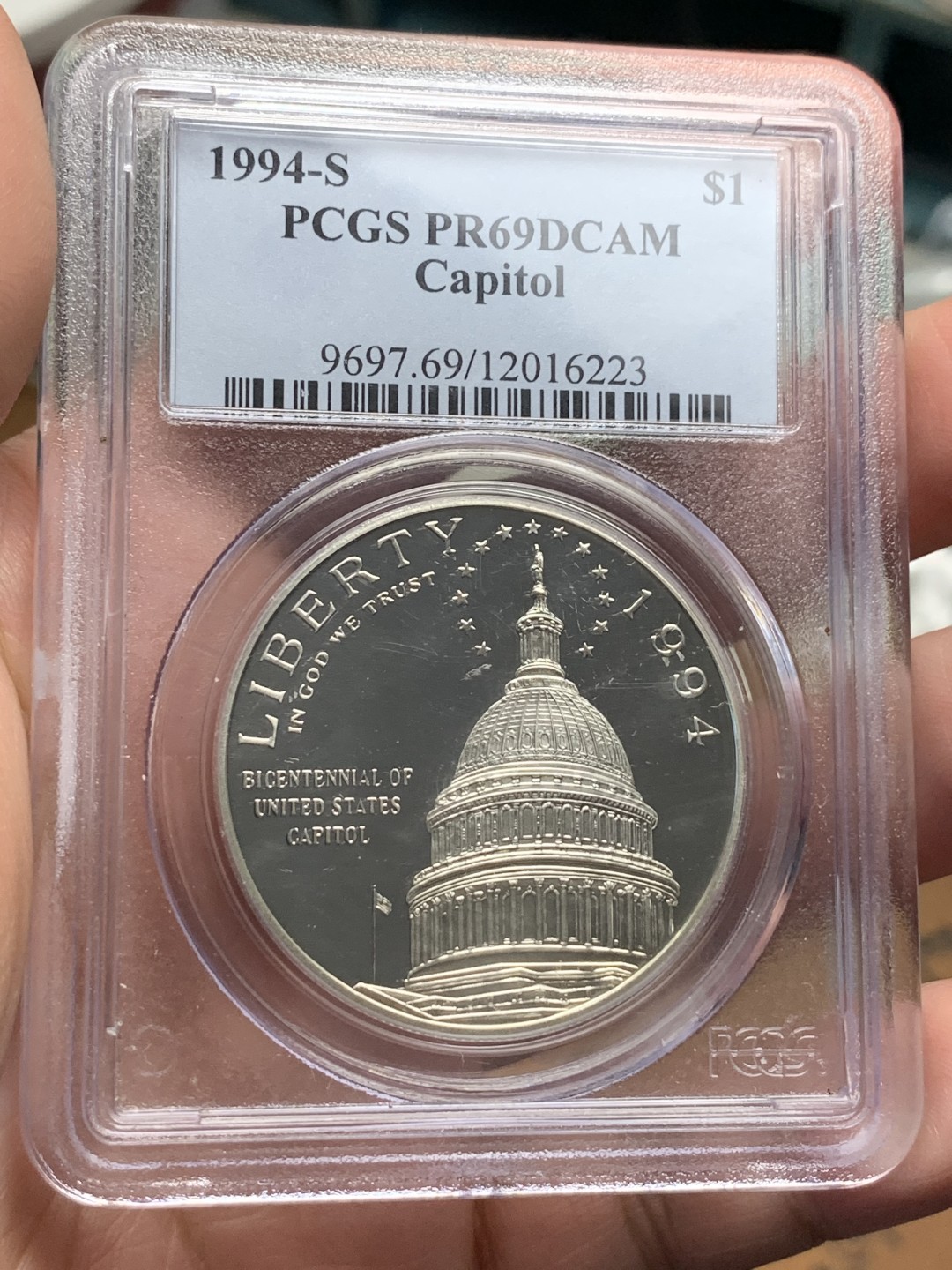 《竞宝斋》第115场-周日，周一 ，2场连拍（全场包邮） PCGS PR69DCAM 美国 1994年 国会大厦 200周年纪念 精制大银币 26.73克 900银