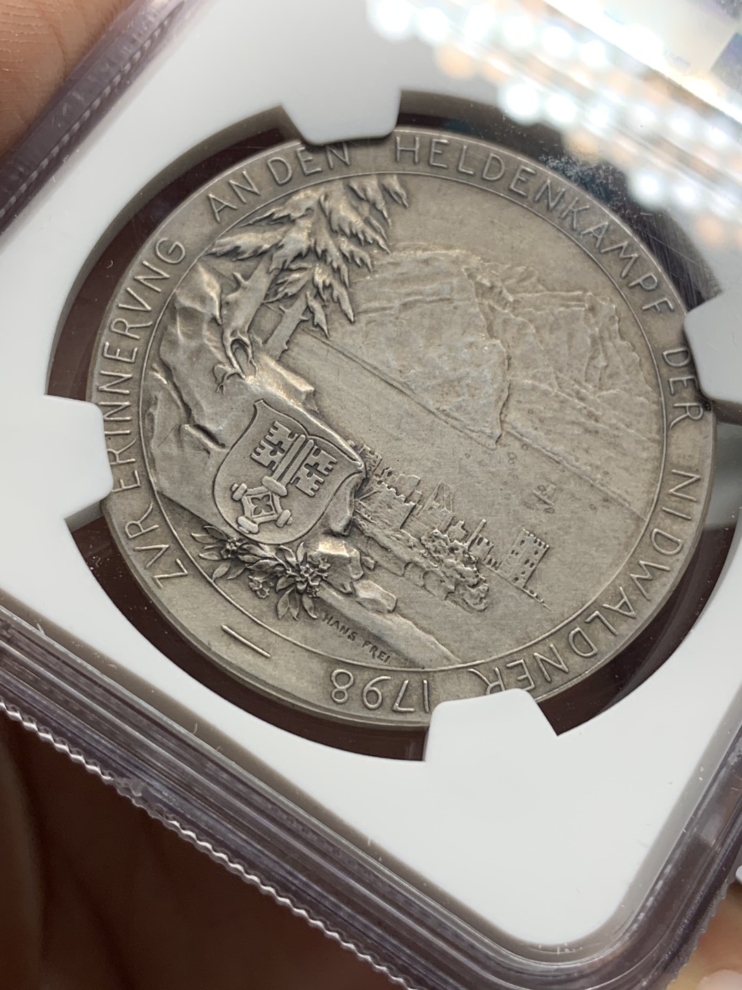 《竞宝斋》第115场-周日，周一 ，2场连拍（全场包邮） NGC MS63 1898年瑞士尼德瓦尔登战役百年纪念银章 磨砂精铸 顶级品相状态