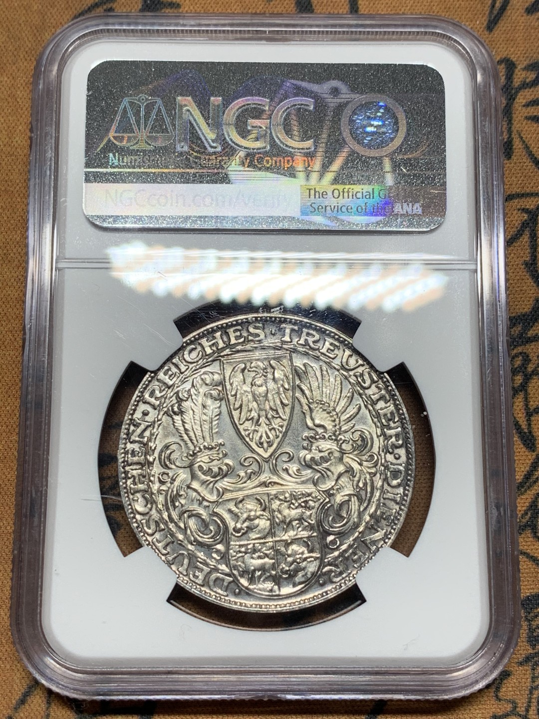 《竞宝斋》第115场-周日，周一 ，2场连拍（全场包邮） NGC-MS62 德国1927年兴登堡80大寿银章 深彩包浆 厚重而美丽