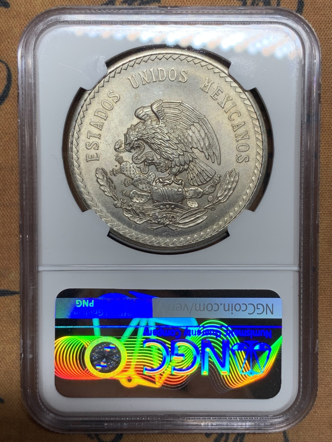 《竞宝斋》第115场-周日，周一 ，2场连拍（全场包邮） NGC-MS65 墨西哥1948年 印第安人5比索大银币 顶级好品