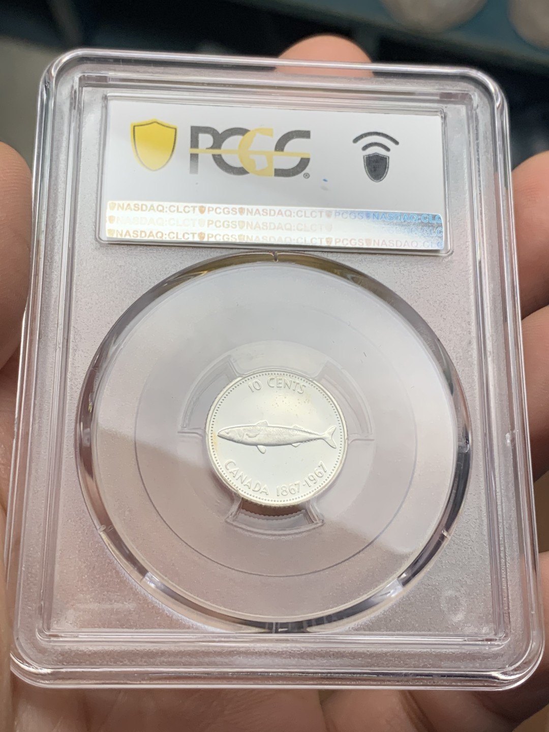 《竞宝斋》第115场-周日，周一 ，2场连拍（全场包邮） PCGS PL65 1967年加拿大10分小鱼银币 PL十分罕见