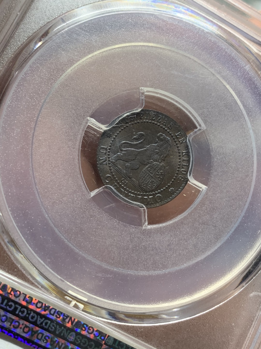 《竞宝斋》第115场-周日，周一 ，2场连拍（全场包邮） PCGS MS64BN 西班牙 1870年 坐人 狮子 1C 铜币 细节慢慢 状态极好