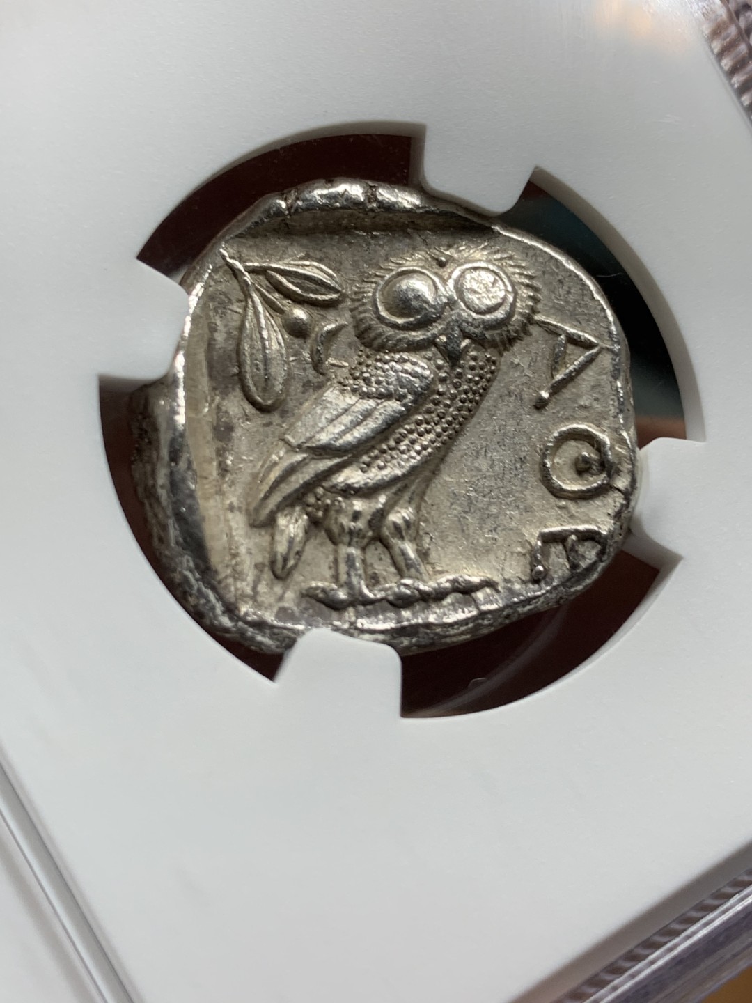 《竞宝斋》第115场-周日，周一 ，2场连拍（全场包邮） NGC Ch AU 古典币评级 5/5,3/5 公元前440-404年 古希腊 雅典娜 猫头鹰 4德拉玛克 银币 重17.19克 打制犀利 给CH实在难得