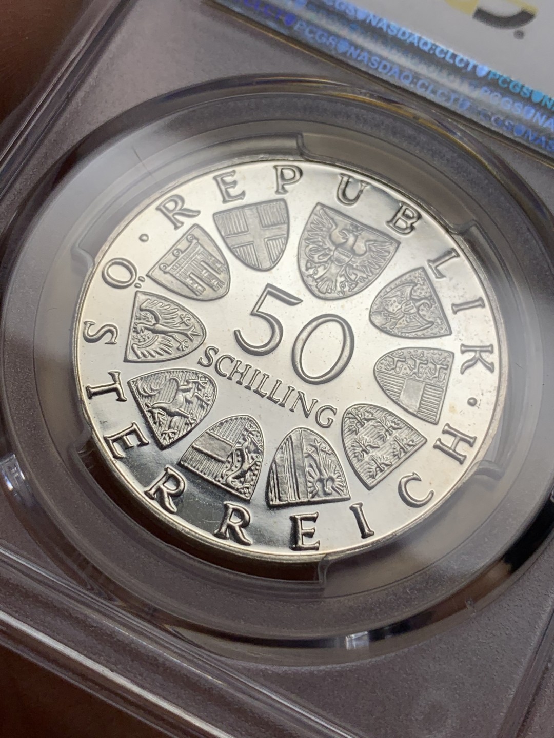 《竞宝斋》第115场-周日，周一 ，2场连拍（全场包邮） PCGS PR66DCAM 奥地利1970年50先令精制纪念银币  因斯布鲁克大学 唯一亚军分！