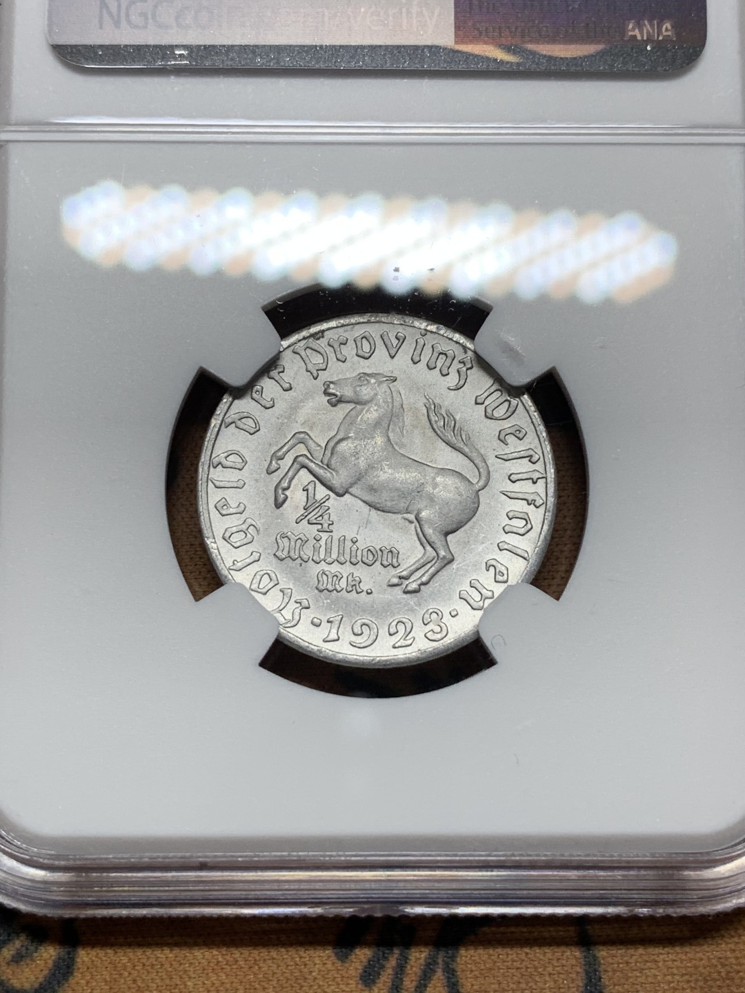 《竞宝斋》第115场-周日，周一 ，2场连拍（全场包邮） NGC-MS64 德国魏玛 1923年 25万马克 大马铝币 顶级分数
