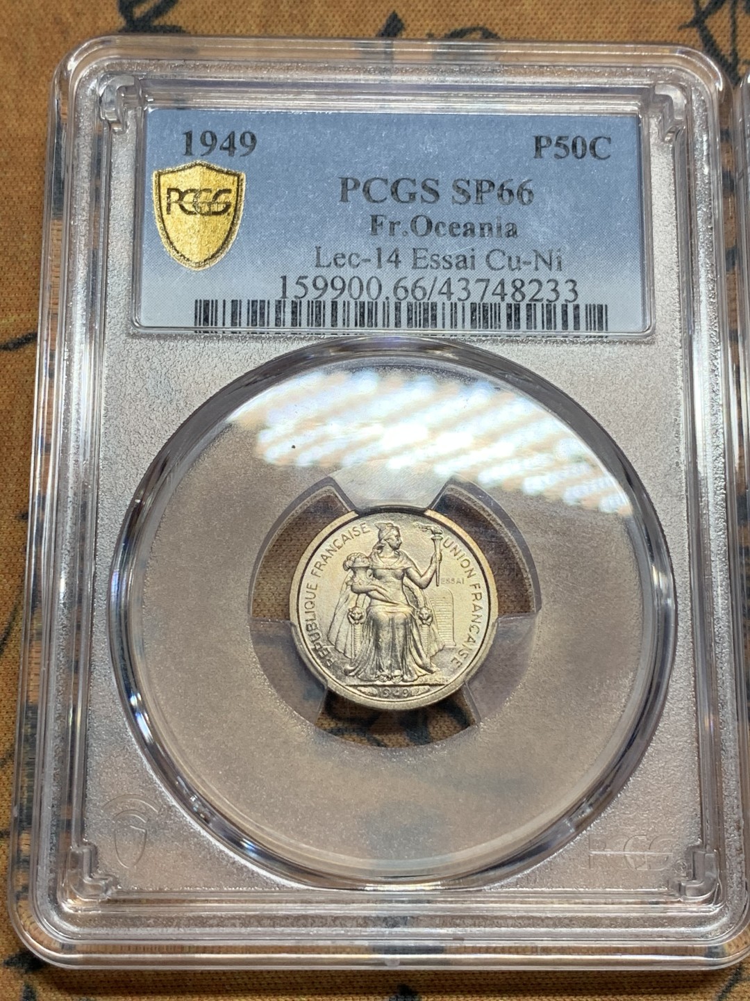 《竞宝斋》第115场-周日，周一 ，2场连拍（全场包邮） PCGS SP66-65 1949年法属大洋洲Essai样币三枚一套 非常罕见 均为冠亚军分