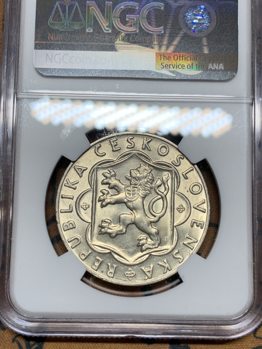 《竞宝斋》第115场-周日，周一 ，2场连拍（全场包邮） NGC-UNC 捷克1954年 斯洛伐克起义纪念 25克朗银币 原光好品 没看出有洗过痕迹