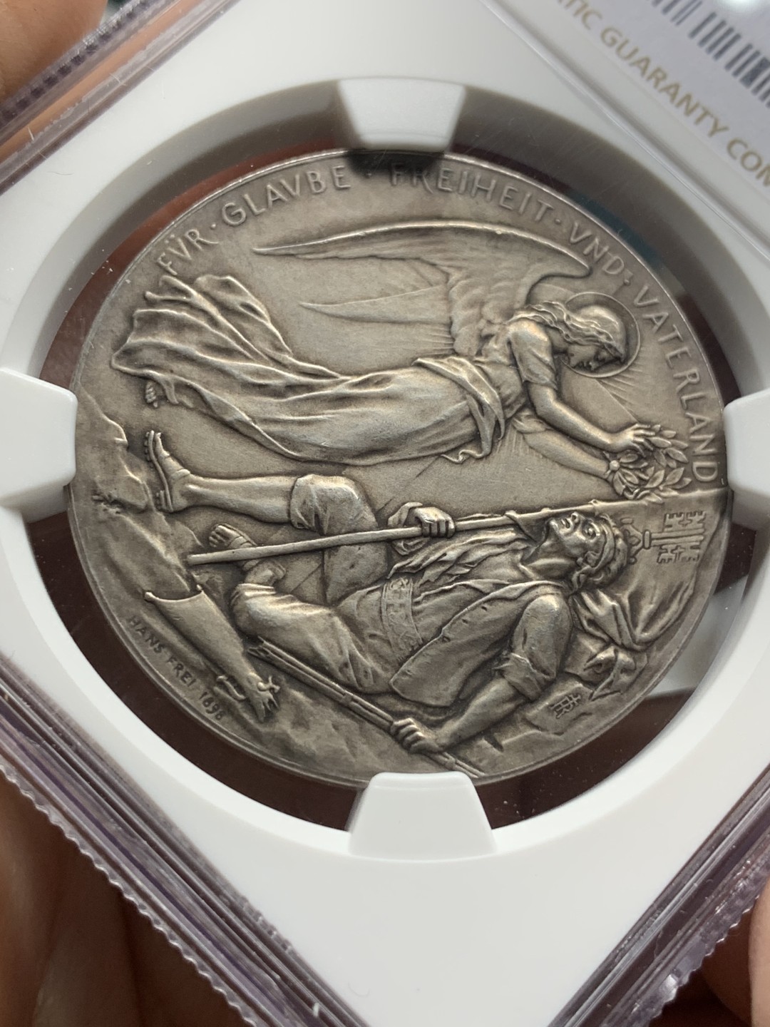 《竞宝斋》第115场-周日，周一 ，2场连拍（全场包邮） NGC MS63 1898年瑞士尼德瓦尔登战役百年纪念银章 磨砂精铸 顶级品相状态