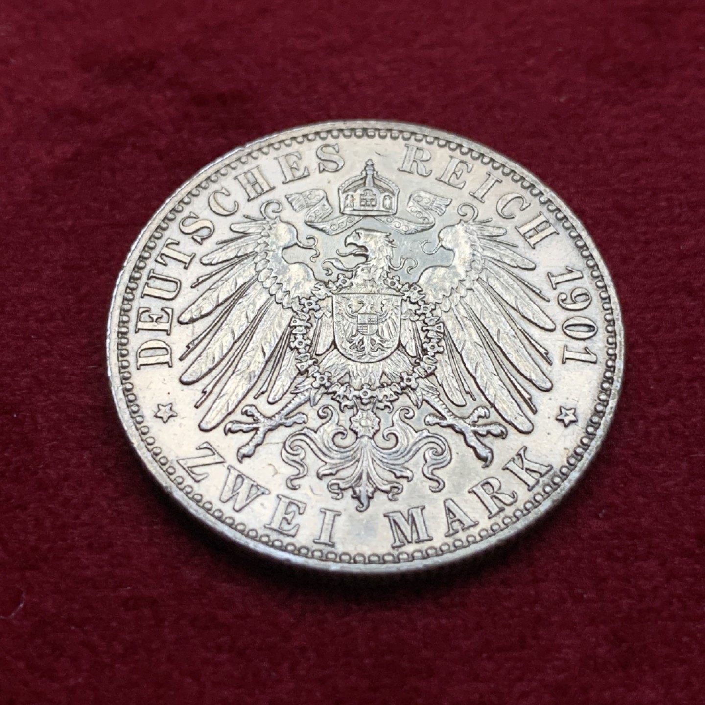 《竞宝斋》第115场-周日，周一 ，2场连拍（全场包邮） 德国 普鲁士1901年 建国2马克 银币 状态不错