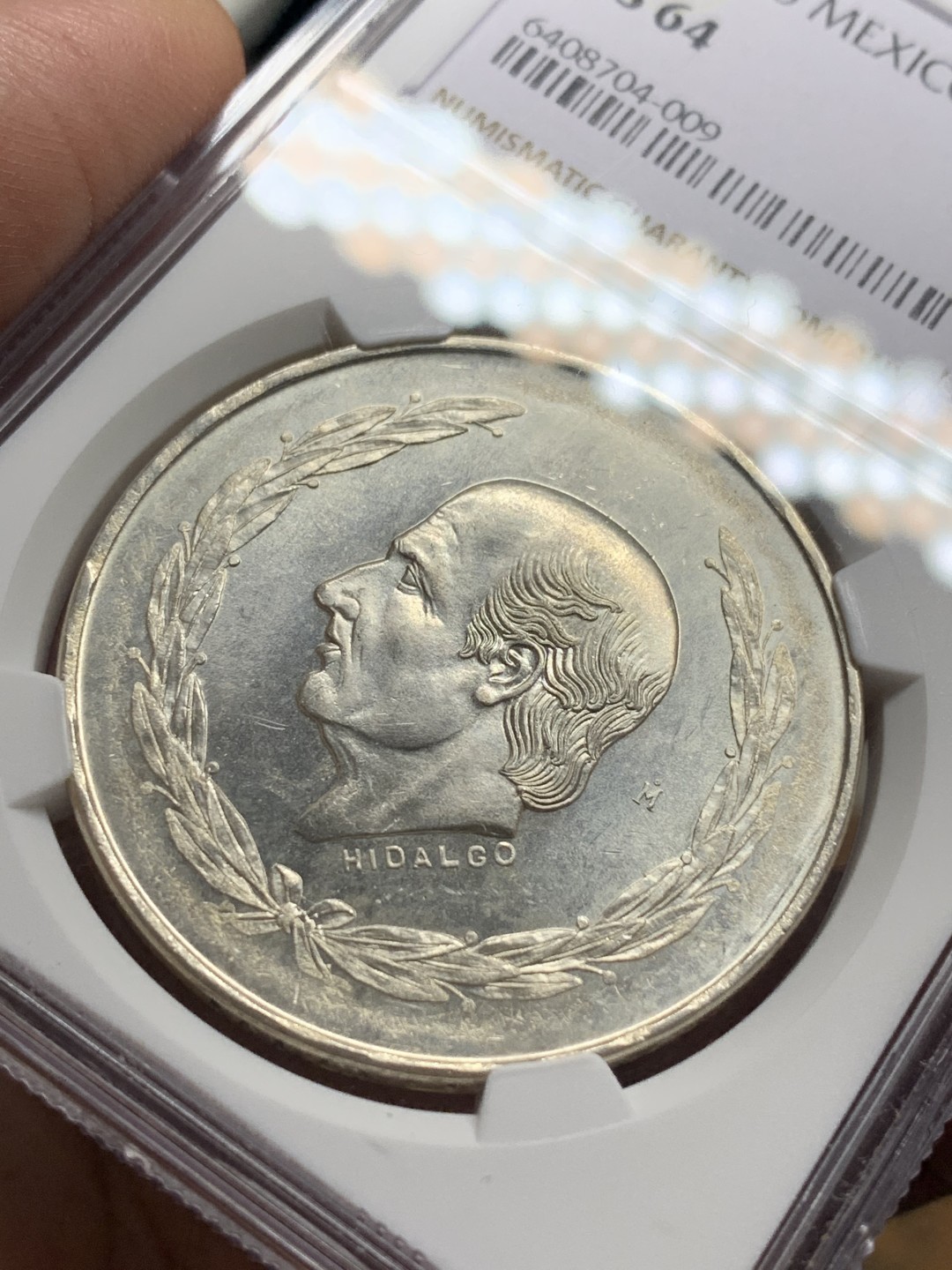 《竞宝斋》第115场-周日，周一 ，2场连拍（全场包邮） NGC-MS64 墨西哥1953年 5比索大银币 银霜能见 顶级好品