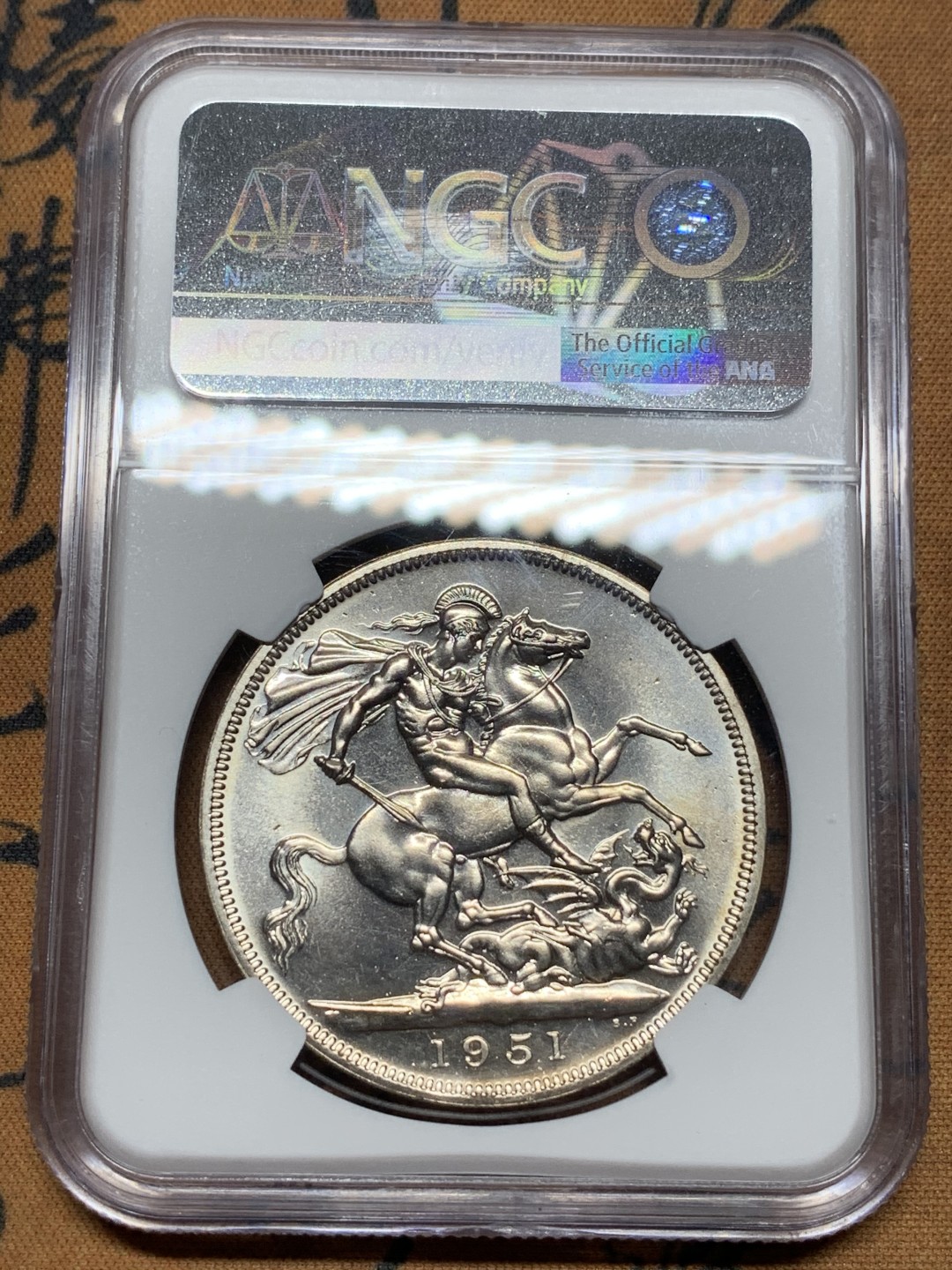 《竞宝斋》第116场-周日，周一 ，2场连拍（全场包邮） NGC PL65 英国 1951年 1克朗镍马剑 高分少见 基本高一分价翻倍 目前还没遇到66分的