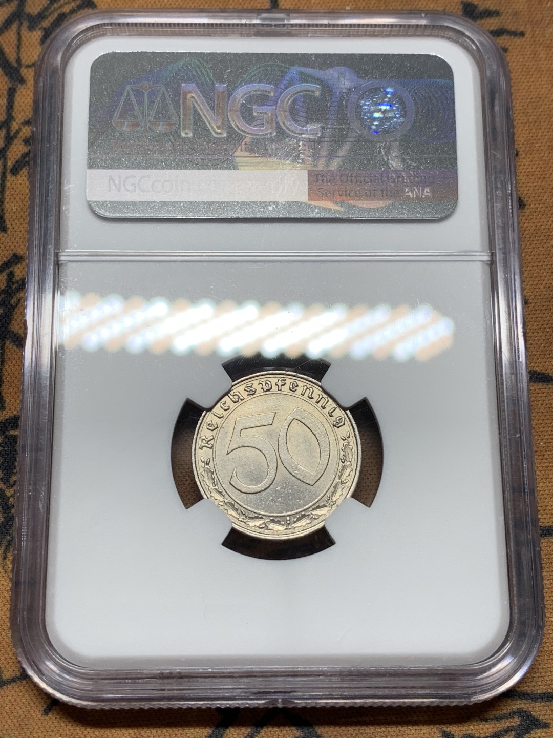 《竞宝斋》第116场-周日，周一 ，2场连拍（全场包邮） NGC-MS62 德国 第三帝国1939年50芬尼镍币 坦克币 回炉铸造武器 第三帝国小名誉品