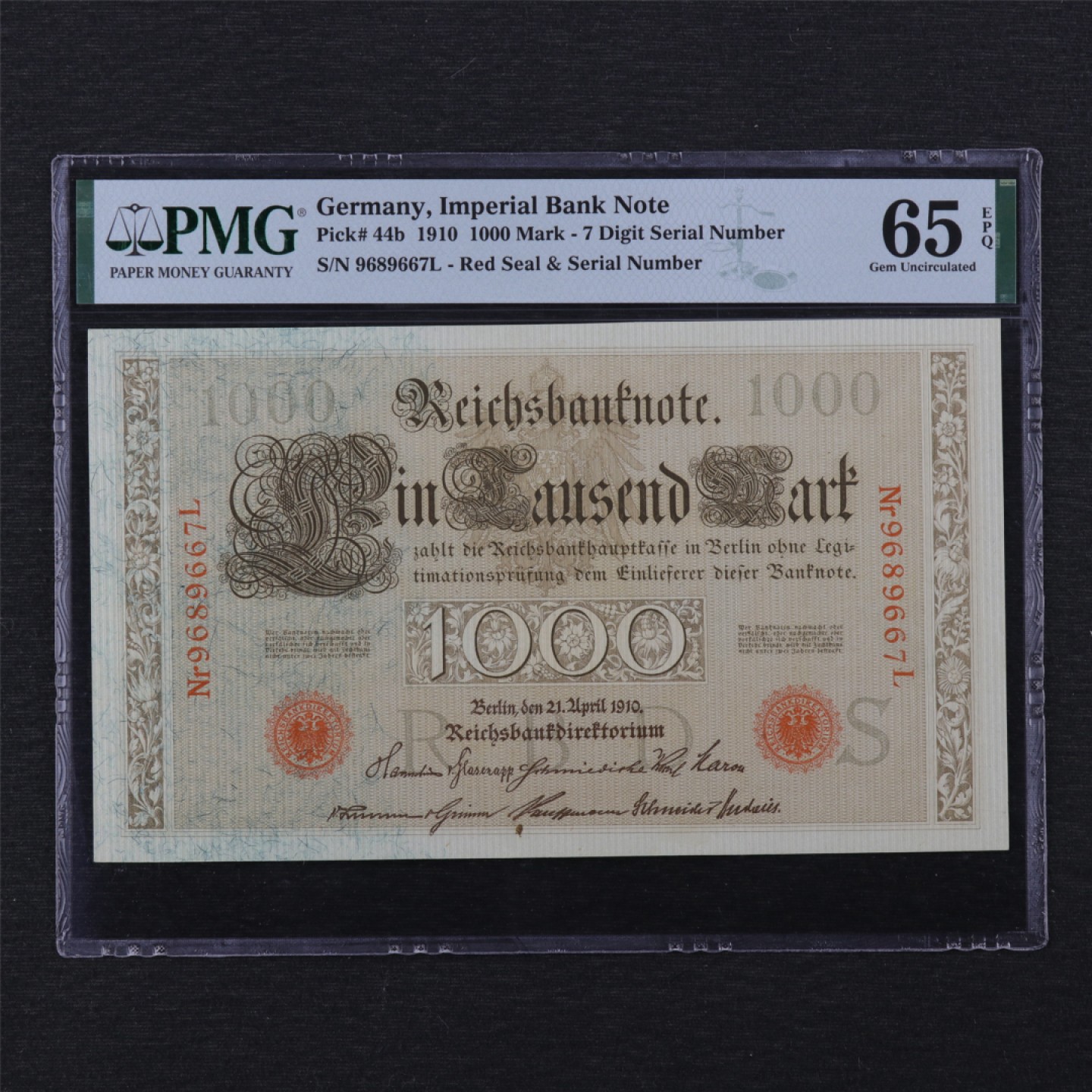 【亘邦集藏】第141期拍卖 1910年 德国1000马克 PMG 65EPQ 9689667