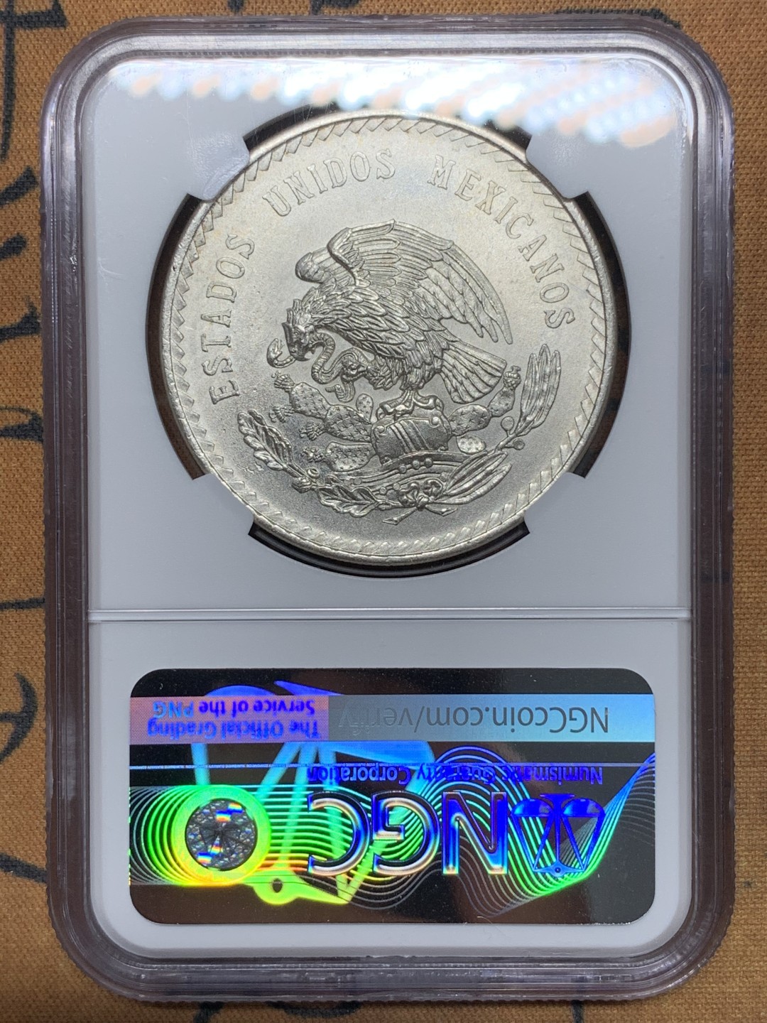 《竞宝斋》第116场-周日，周一 ，2场连拍（全场包邮） NGC-UNC 墨西哥1948年 印第安人头像5比索 30克大银币 原光好品 看不出洗