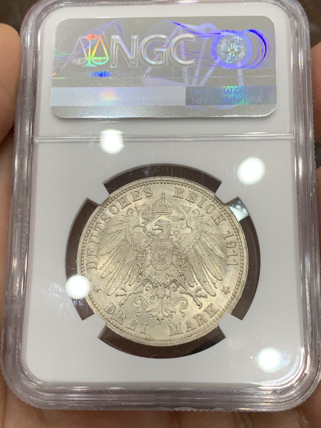 《竞宝斋》第116场-周日，周一 ，2场连拍（全场包邮） PCGS-MS65 德国 1911年符腾堡银婚纪念3马克银币 高分好状态