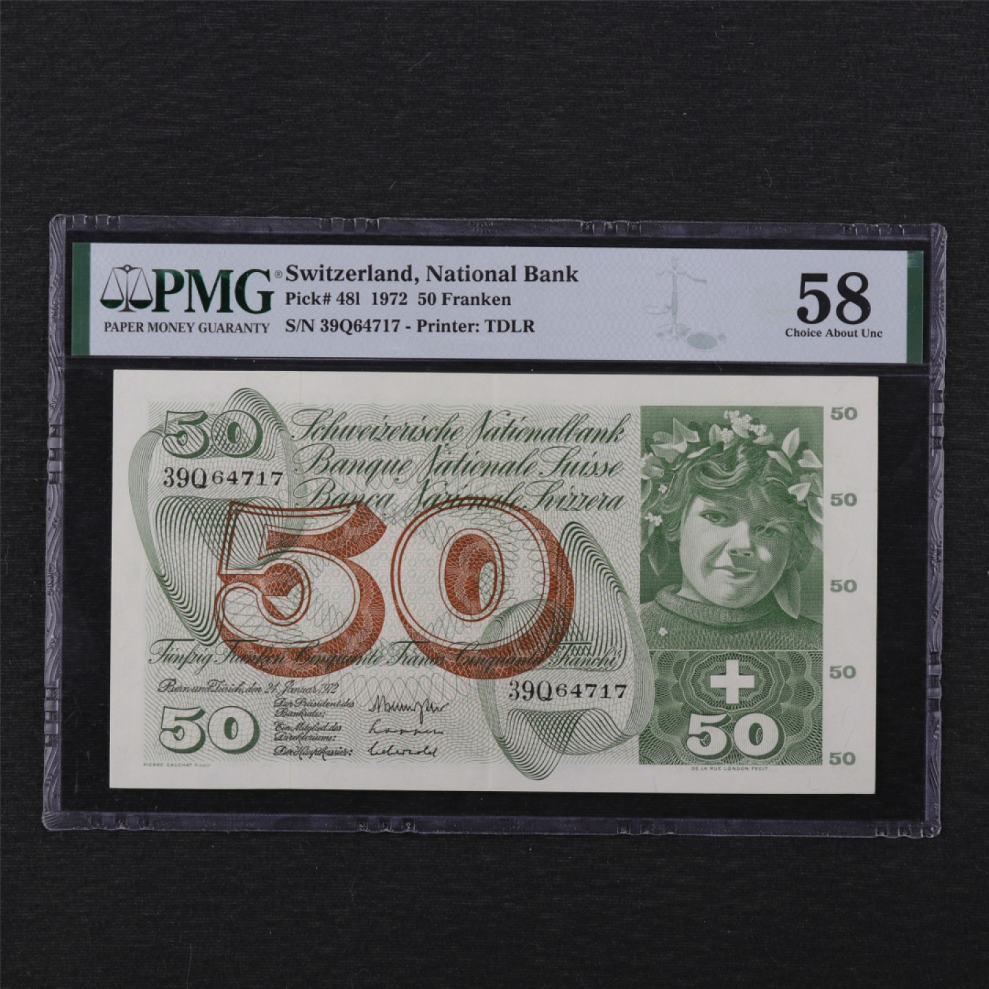 【亘邦集藏】第141期拍卖 1972年 瑞士50Francs PMG 58 39Q64717