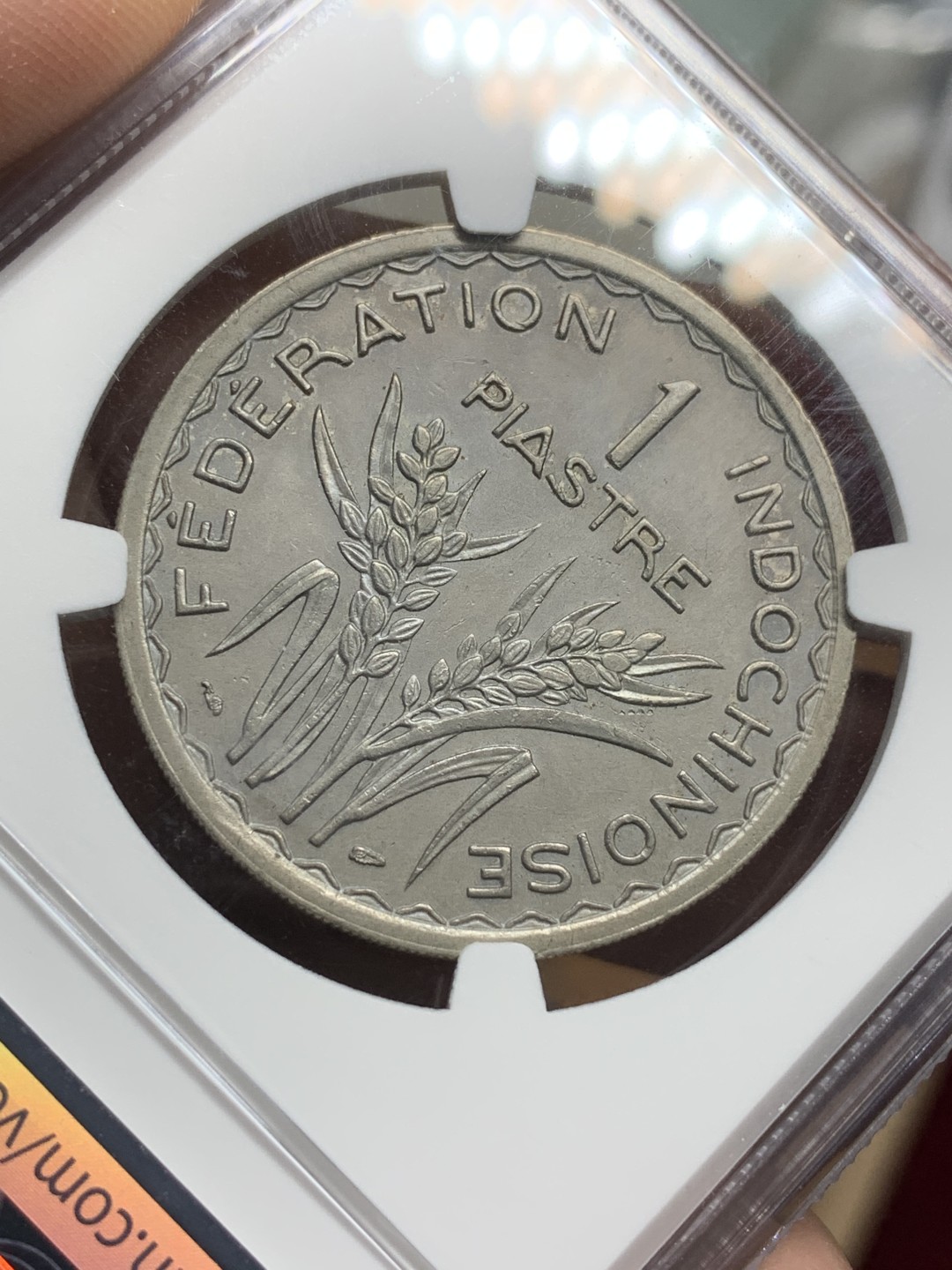 《竞宝斋》第116场-周日，周一 ，2场连拍（全场包邮） NGC-UNC 法属印支 1946年1皮亚斯特镍币 安全边设计，不是常见的齿边设计，十分稀少品种