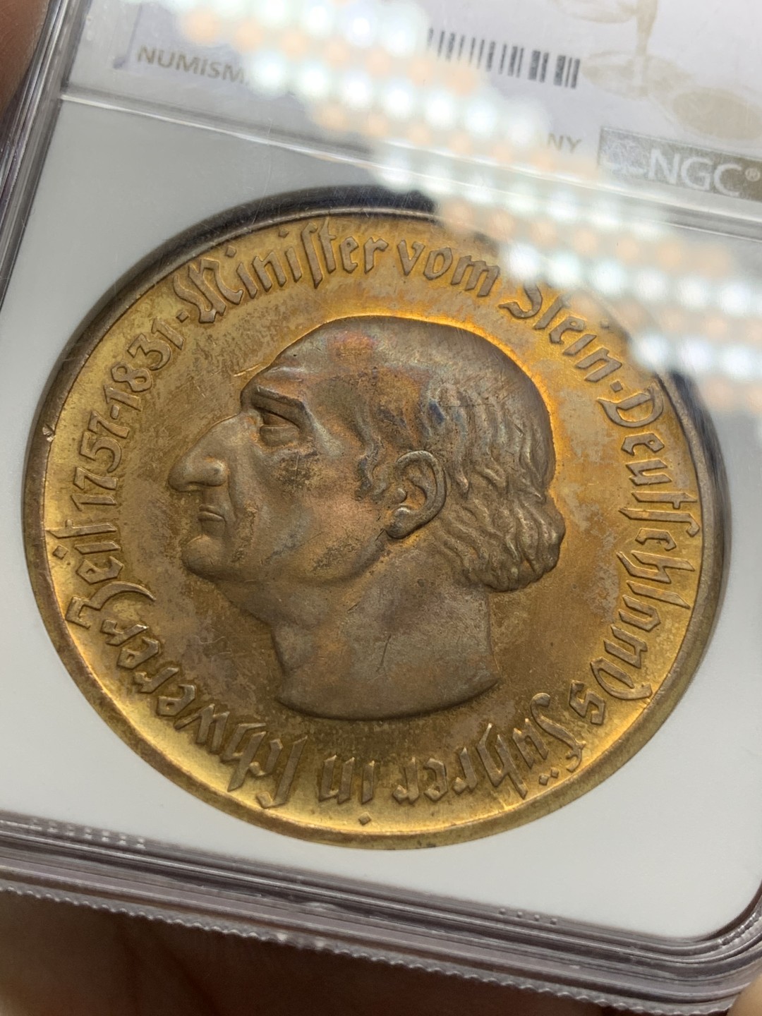 《竞宝斋》第116场-周日，周一 ，2场连拍（全场包邮） NGC MS63 1923年德国德紧时期威斯特法伦10000马克镀金大马币