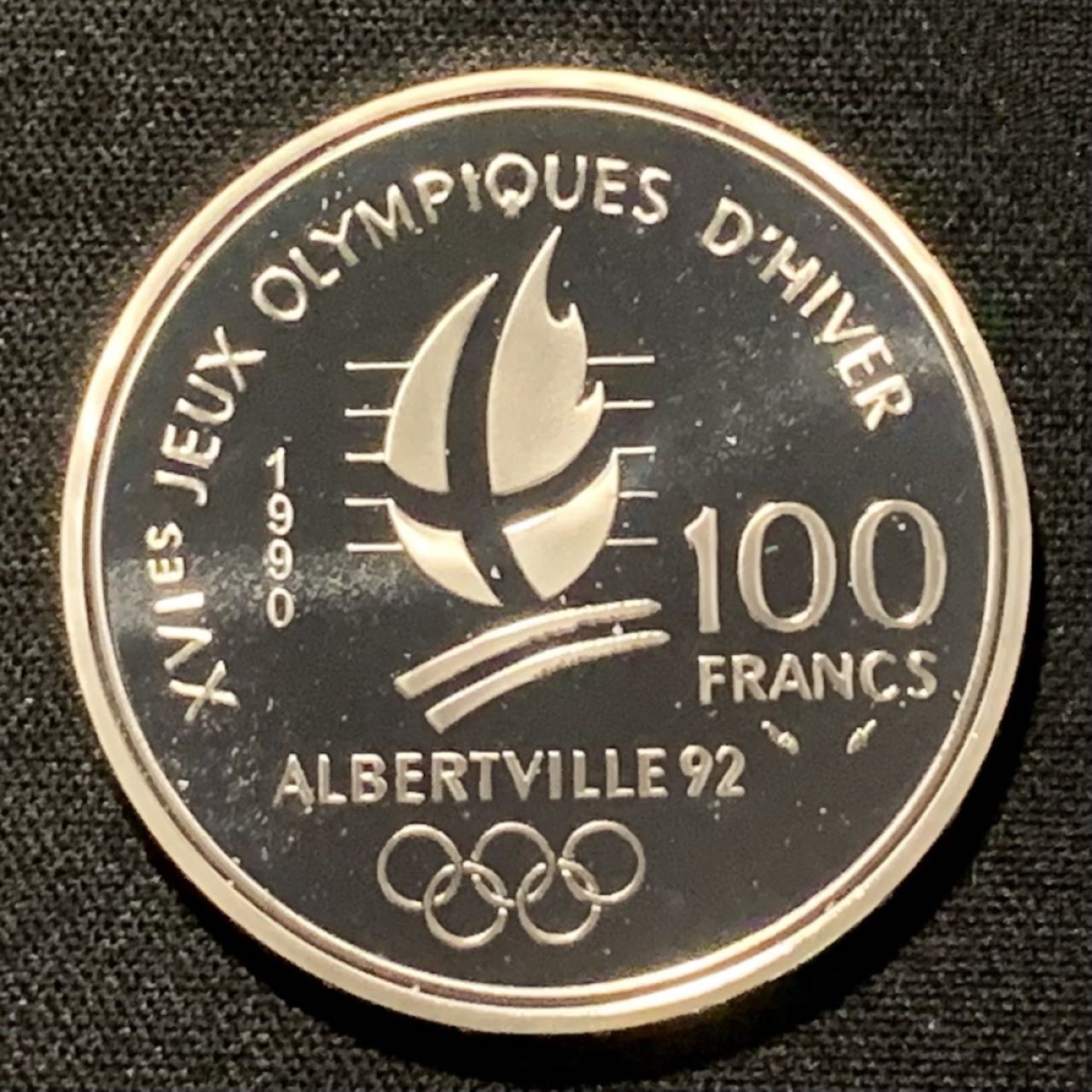 紫瑗钱币——第251期拍卖 法国 1990年 阿尔贝维尔冬奥会 速度滑冰者和高山土拨鼠 100法郎 22.2克 0.9银 精制