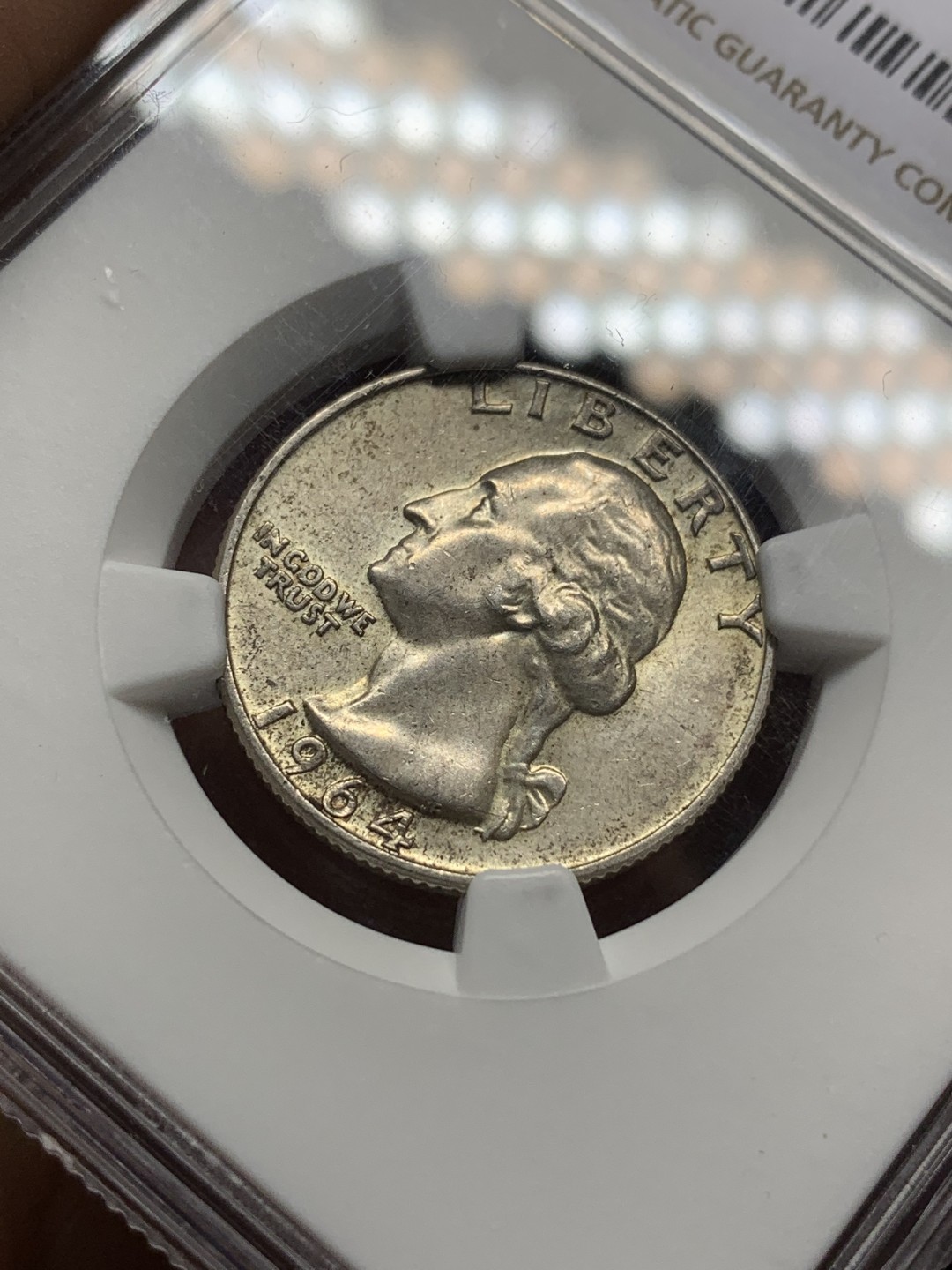 《竞宝斋》第116场-周日，周一 ，2场连拍（全场包邮） NGC MS62 美国 1964年 25美分 银币 早期品种 高银