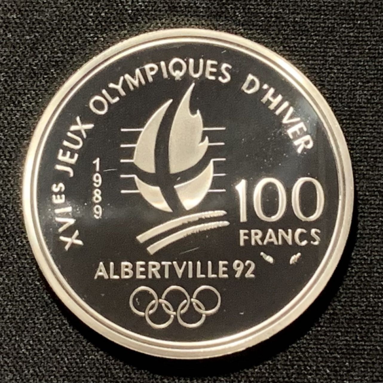 紫瑗钱币——第251期拍卖 法国 1989年 阿尔贝维尔冬奥会 滑冰情侣 100法郎 22.2克 0.9银 精制