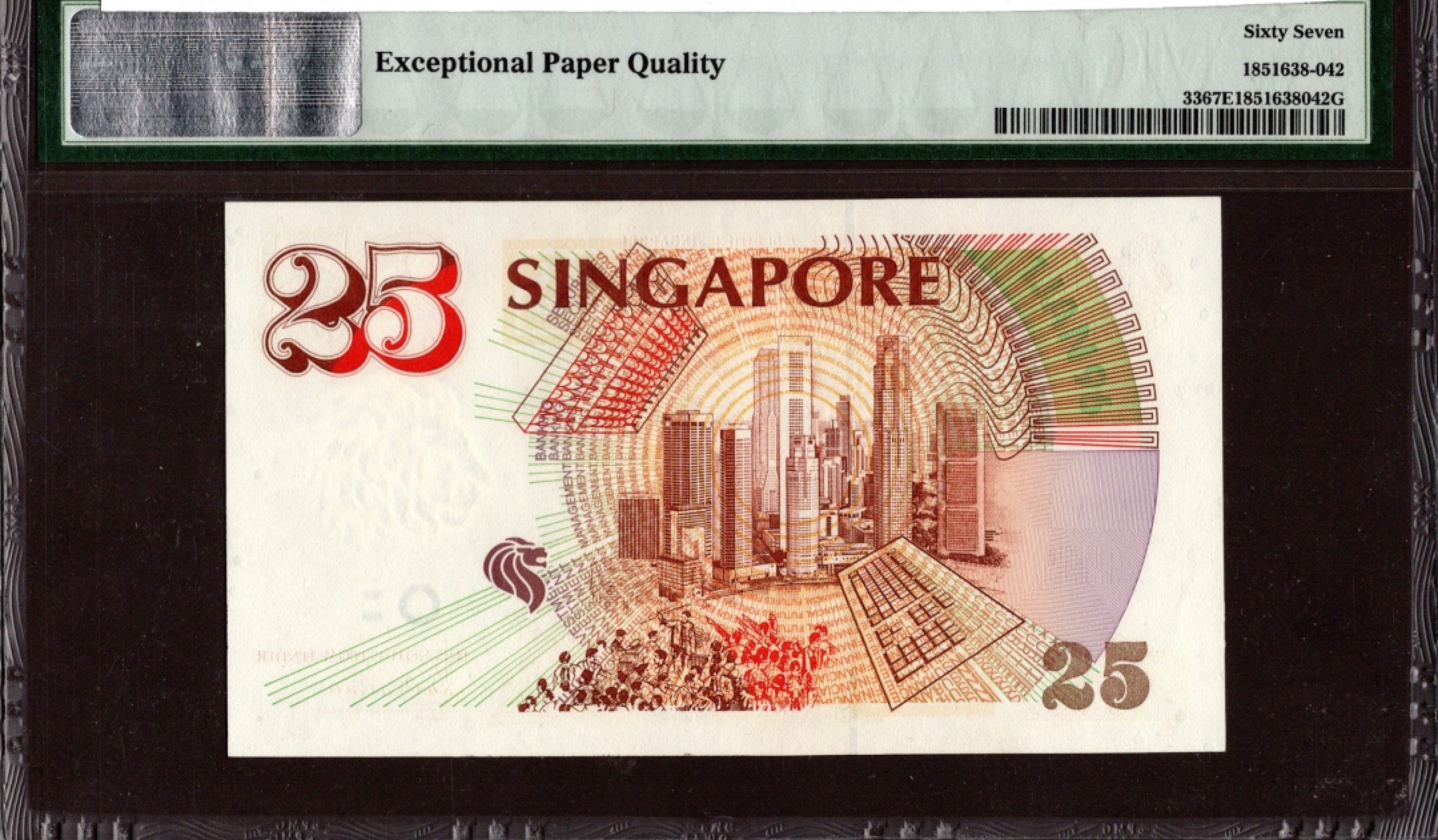 收藏联盟Quantum Auction 第209期拍卖 新加坡1996年25元金融管理局成立25周年纪念钞 PMG67 号码无3457