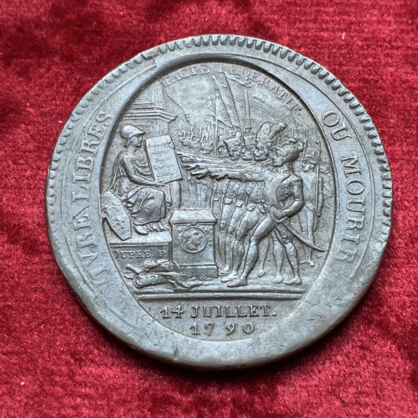 《竞宝斋》第116场-周日，周一 ，2场连拍（全场包邮） 法国1792年 法国大革命莫奈龙5苏铜币，直径39mm，重量31.5g，人物高点字体都十分清晰