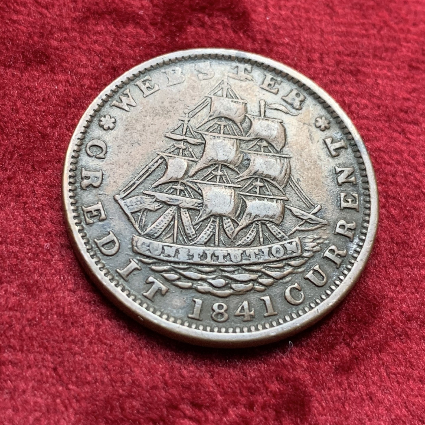 《竞宝斋》第116场-周日，周一 ，2场连拍（全场包邮） 美国 1841年 艰难时代 代用币 TOKEN 28.1mm 直径 非常 厚重 美国第一次大萧条时期发行