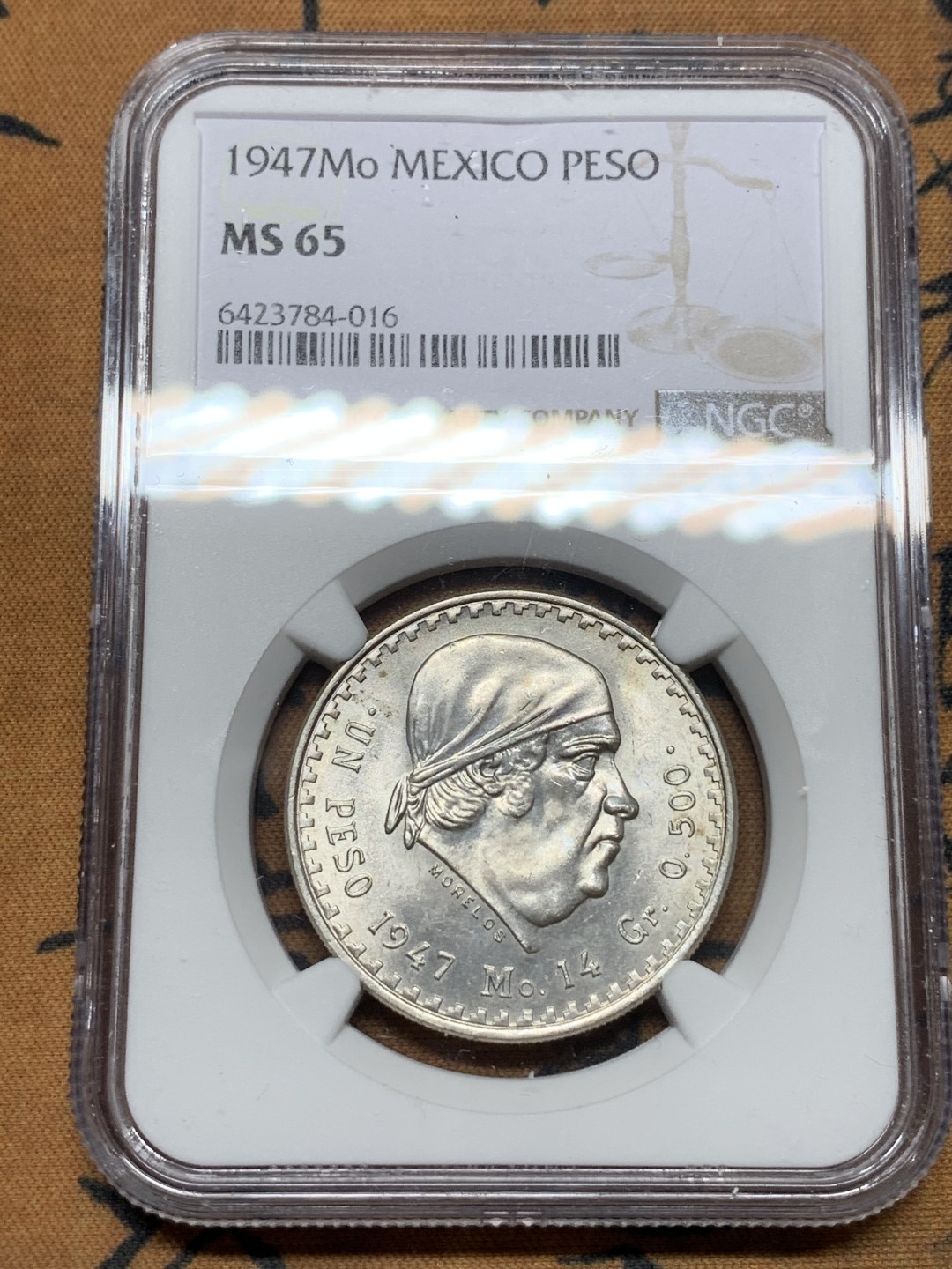 《竞宝斋》第116场-周日，周一 ，2场连拍（全场包邮） NGC-MS65 墨西哥1947年 小鹰洋1比索 银币 少见版式 顶级分数