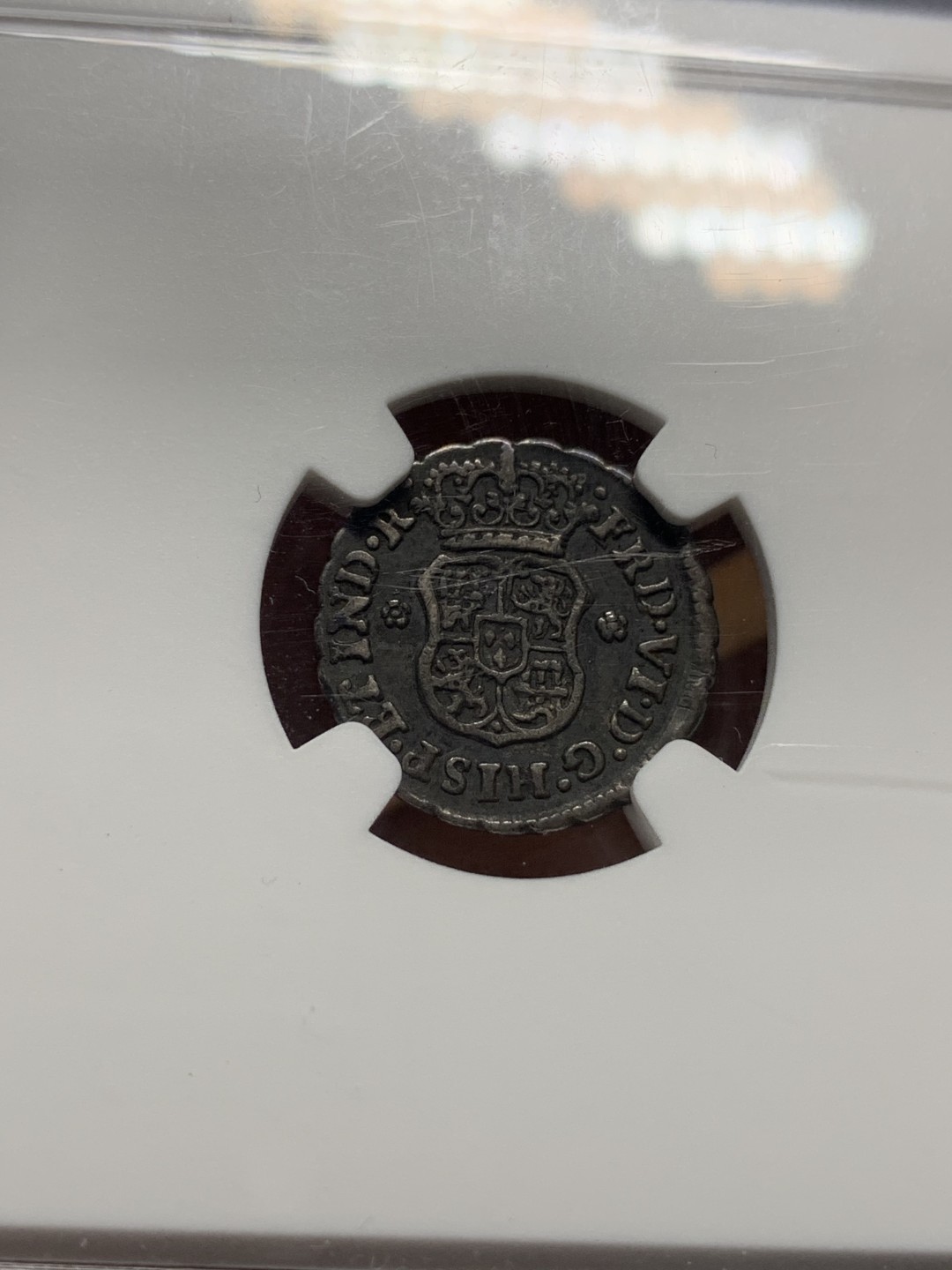 《竞宝斋》第116场-周日，周一 ，2场连拍（全场包邮） NGC-XF 1749年墨西哥MO M 1/2REAL 地球双柱 银币 老包浆