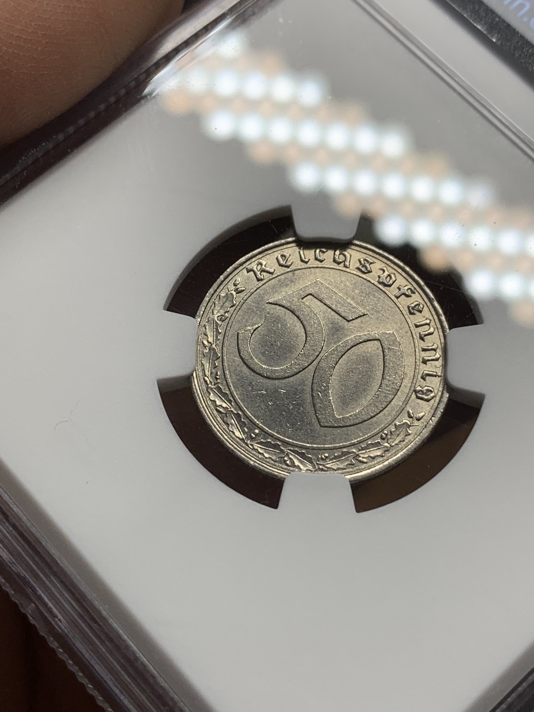 《竞宝斋》第116场-周日，周一 ，2场连拍（全场包邮） NGC-MS62 德国 第三帝国1939年50芬尼镍币 坦克币 回炉铸造武器 第三帝国小名誉品